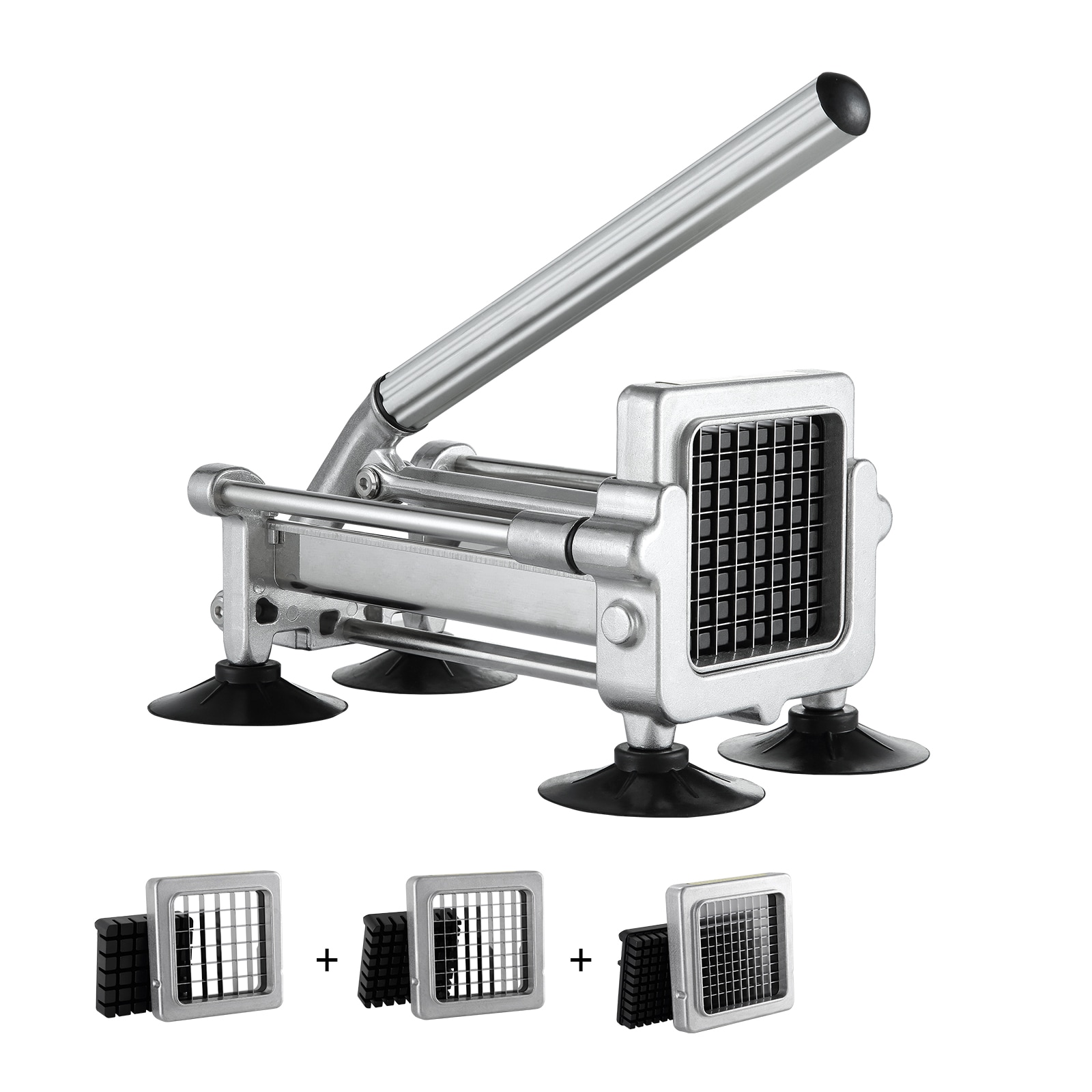 VEVOR SCSYWSQSTJYJ06287V0 French Fry Cutter Potato Slicer with 1/2-Inch and 3/8-Inch Stainless Steel Blades Manual Potato Cutter Chopper with Suction Cups Great for Potato French Fries Cucumber Vegetables Carrot