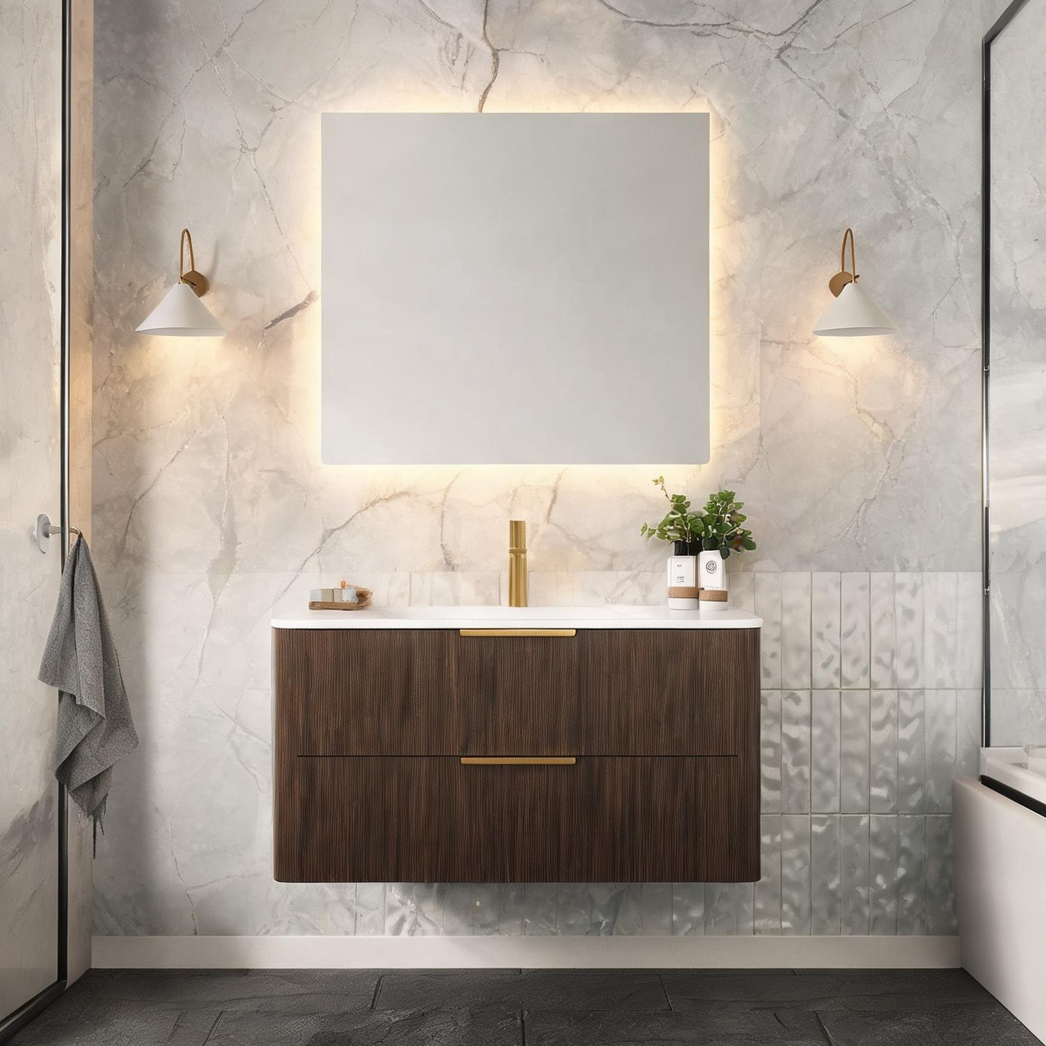 SunJet 36-Inch Bathroom Vanity with Sink Carrara White Sintered Stone ...