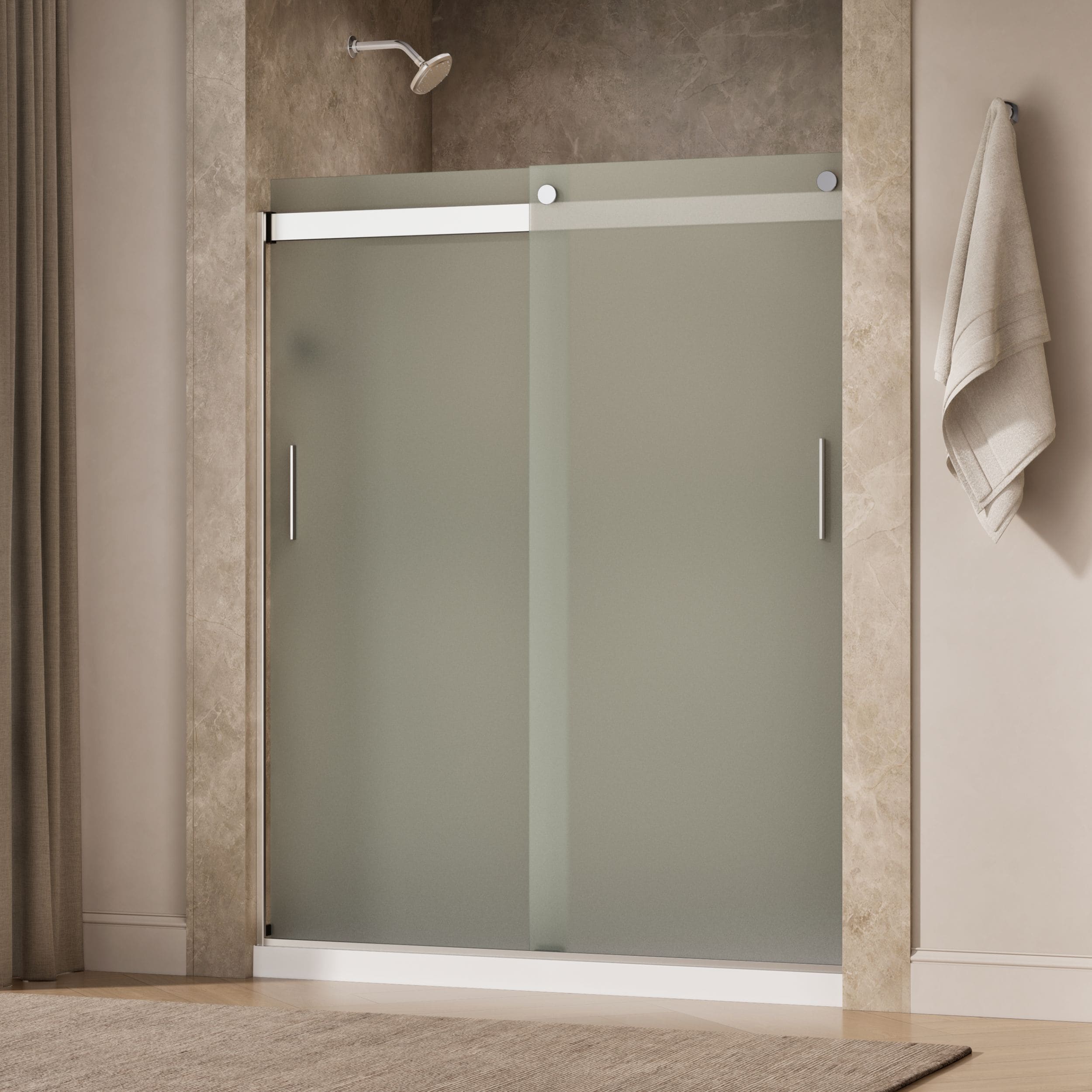 KOHLER Levity Bright Silver 56-in to 60-in W x 74-in H Semi-frameless Frosted Glass Sliding Shower door