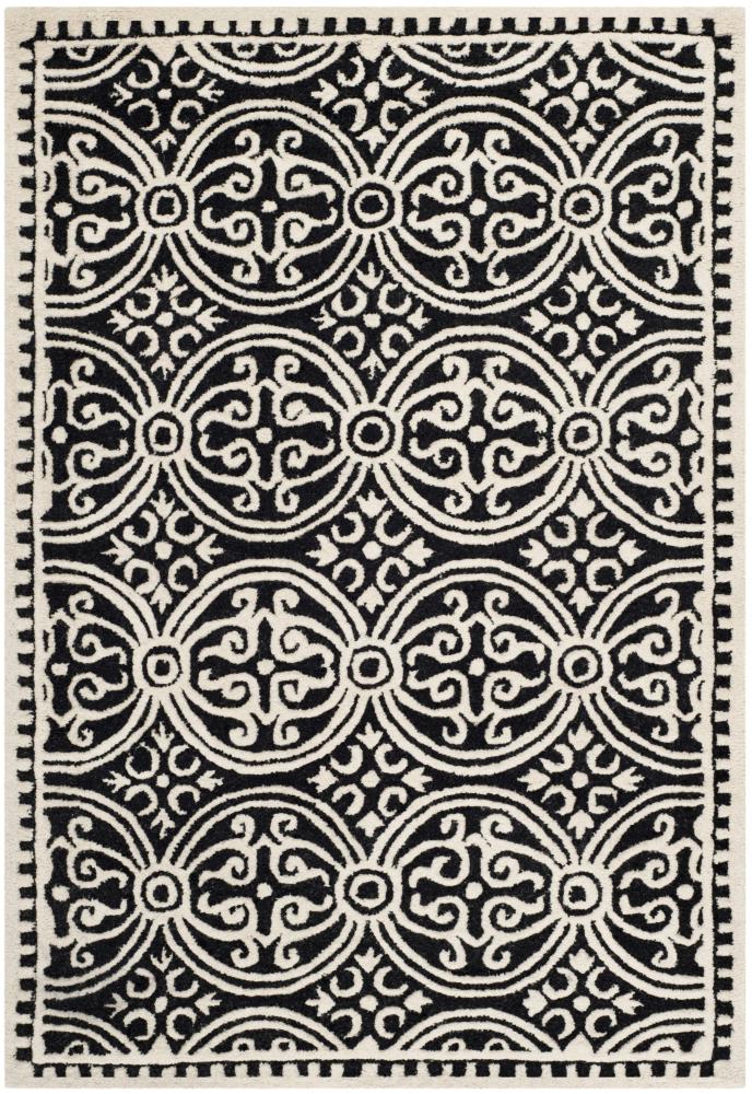 Safavieh CAM123E-5 Cambridge Damask 5 x 8 (ft) Tufted Wool Black/Ivory Rectangular Indoor Abstract Area rug