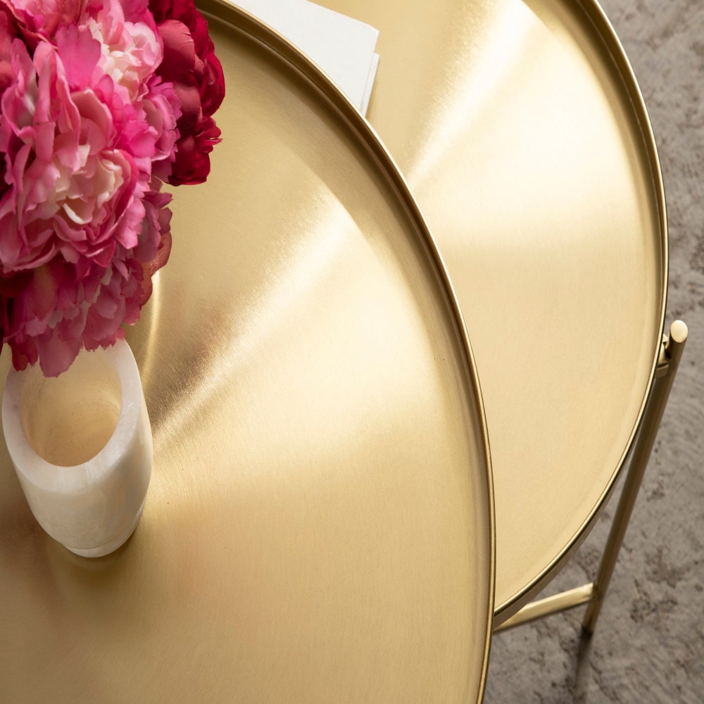 Ulani Gold Round Iron Nesting Cocktail Tables, Set of 2