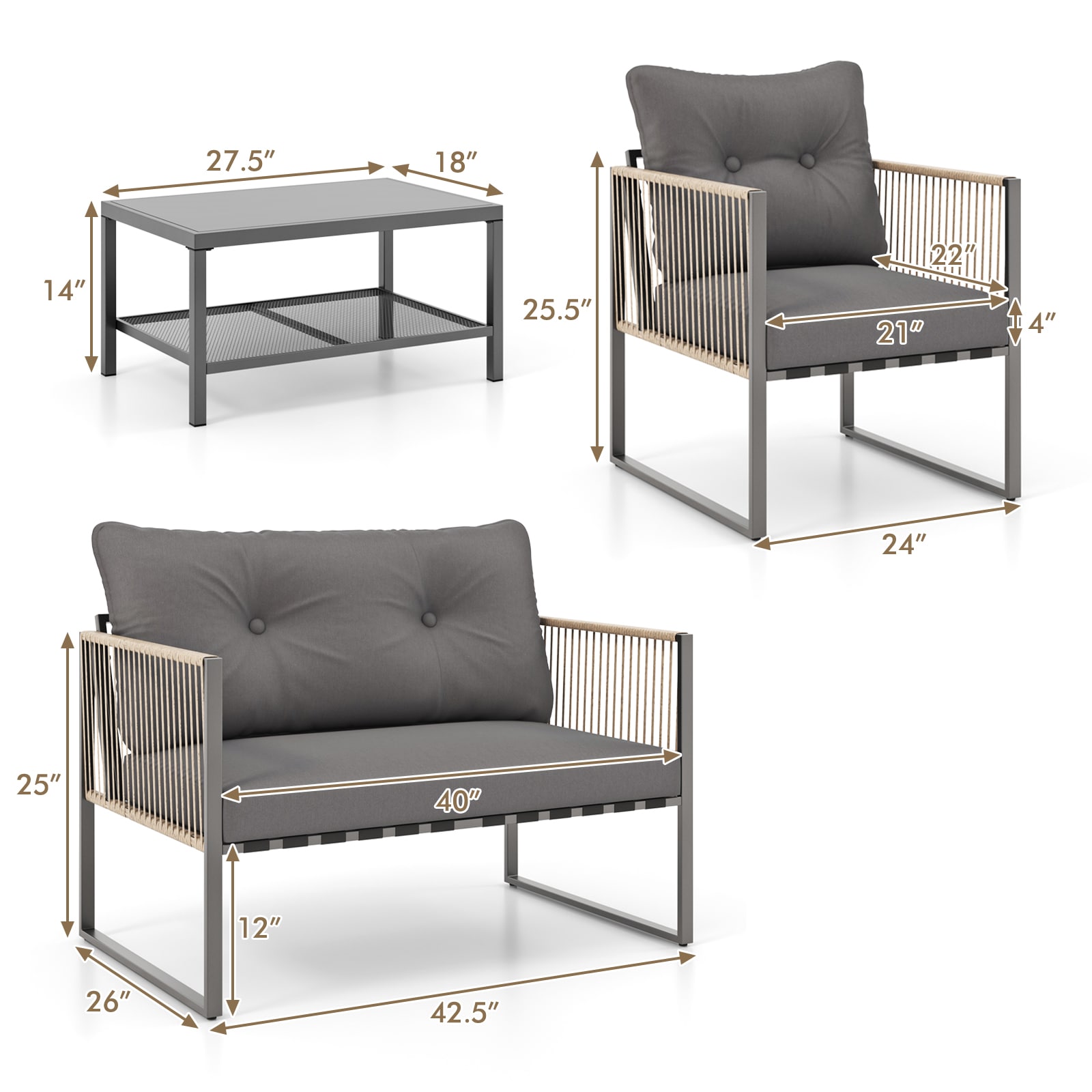 Ayelon 005GRLW4KNP12 Patio-Conversation-Sets - View #3