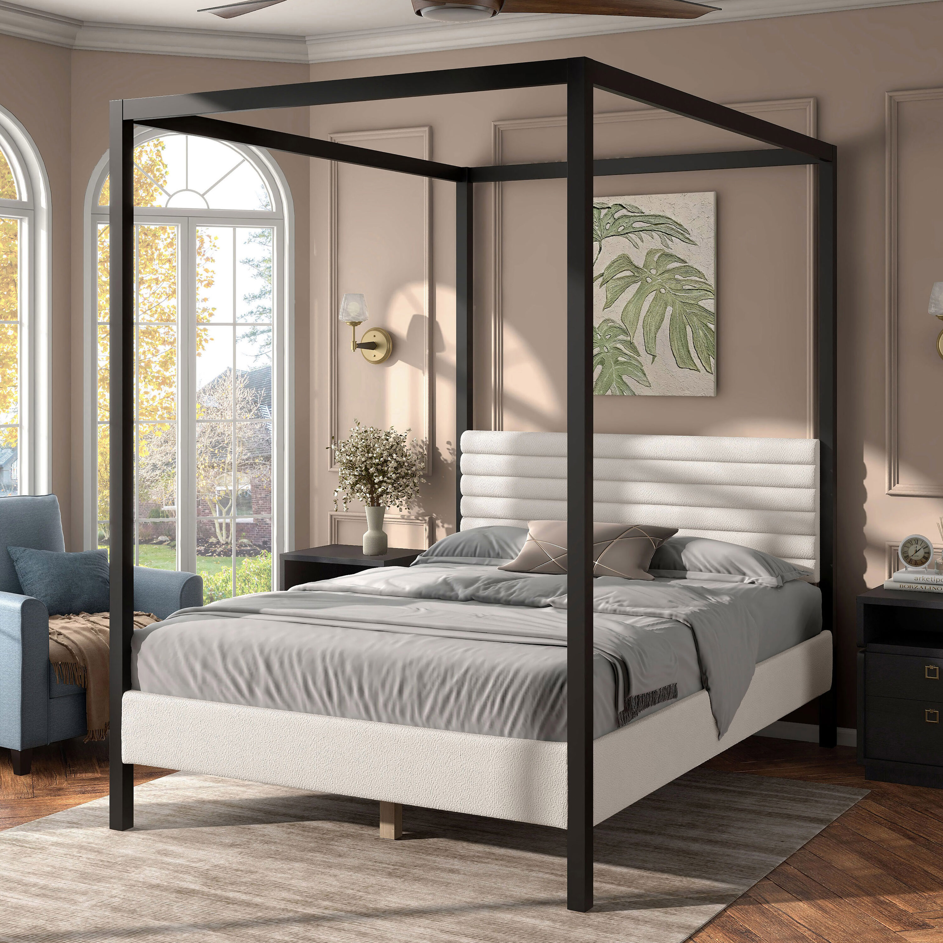 Furniture of America EC-7234WH-Q Terry White, Black Queen Metal Canopy Bed