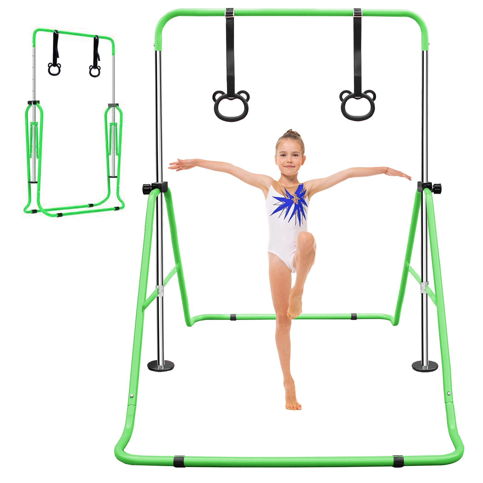 LOVMOR Green Multi-Functional Adjustable Height Childrens Horizontal Gymnastic Bar With Bear Rings #SF-Y-W1408P269707