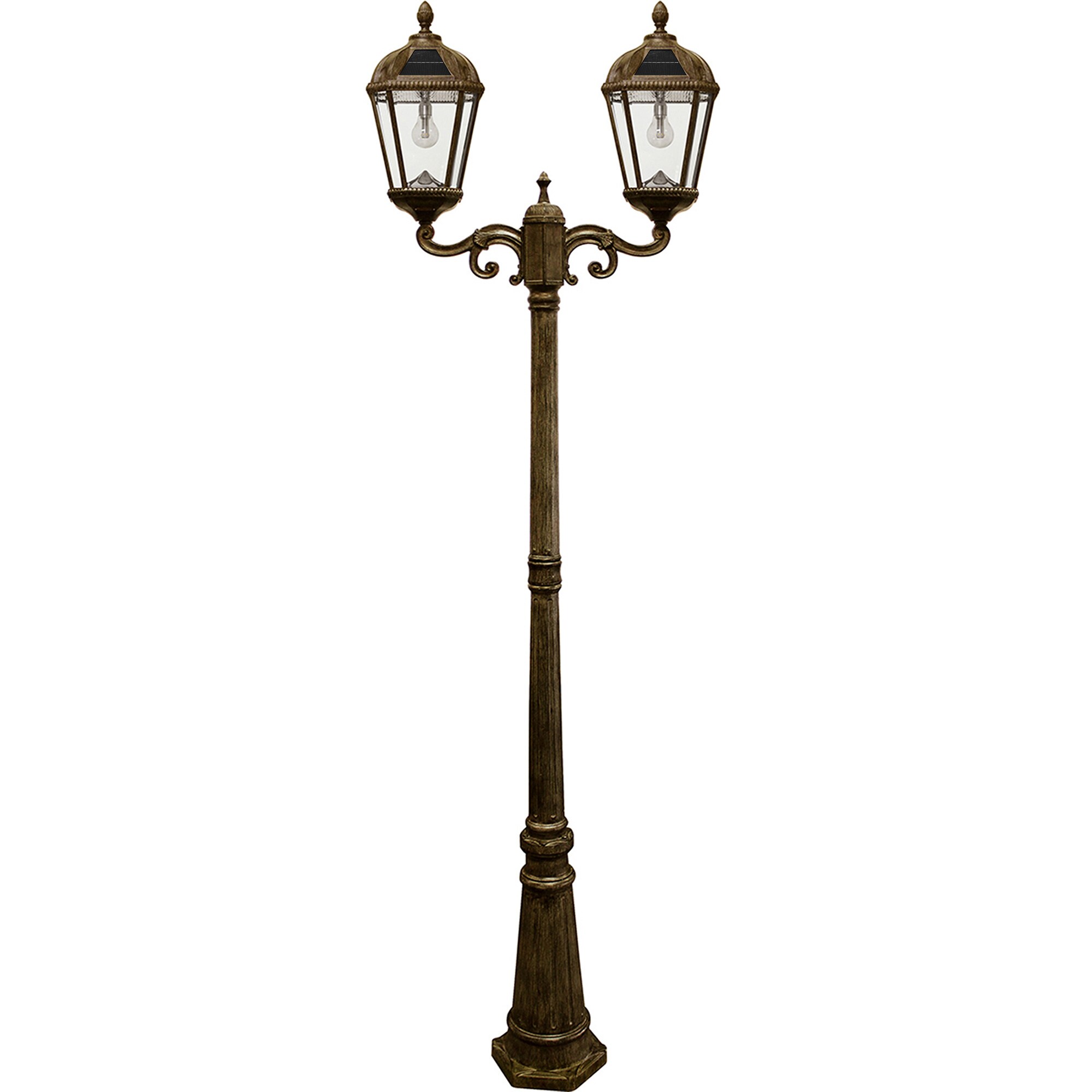 Weathered Bronze Double Head Solar Lamp Post with Beveled Glass