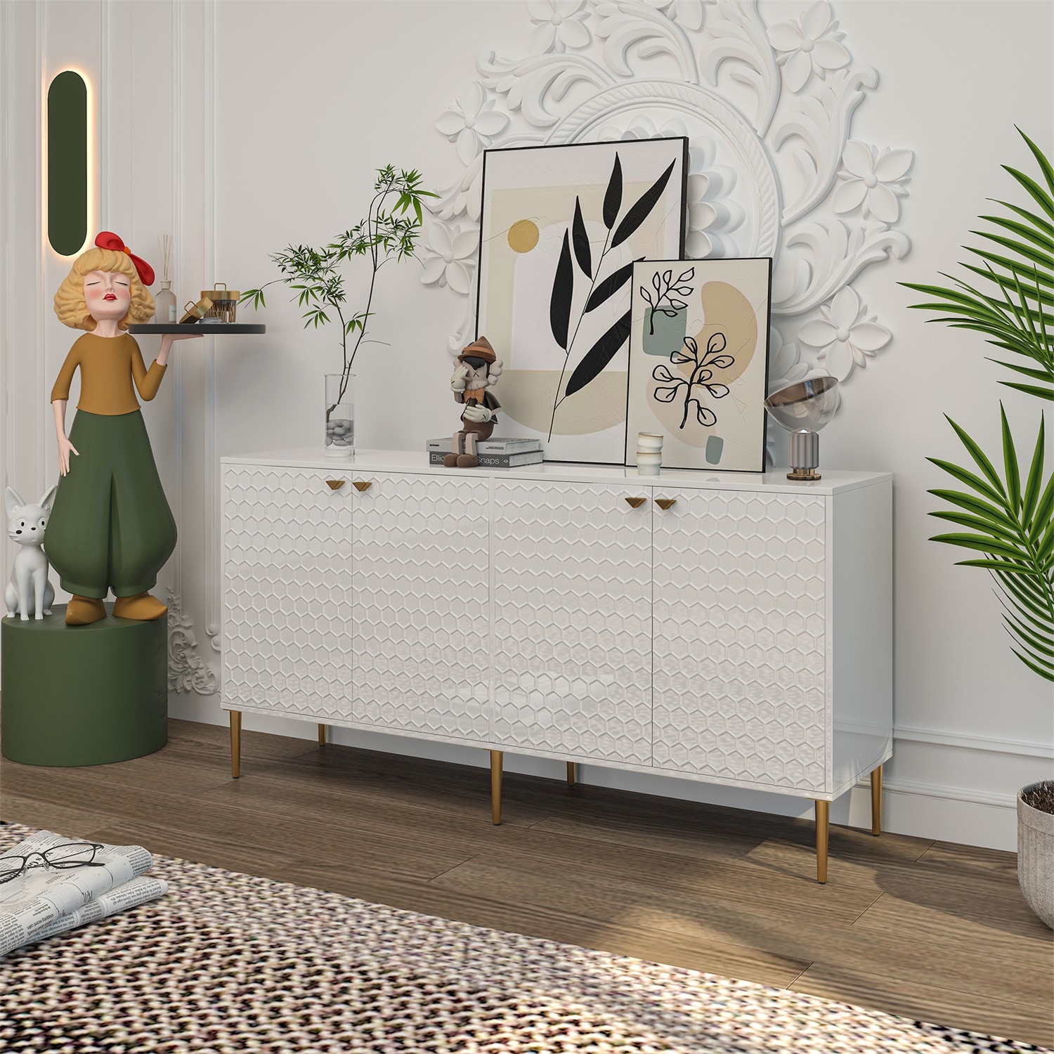 Mondawe MO-JH0014D-WH Contemporary/Modern White Sideboard