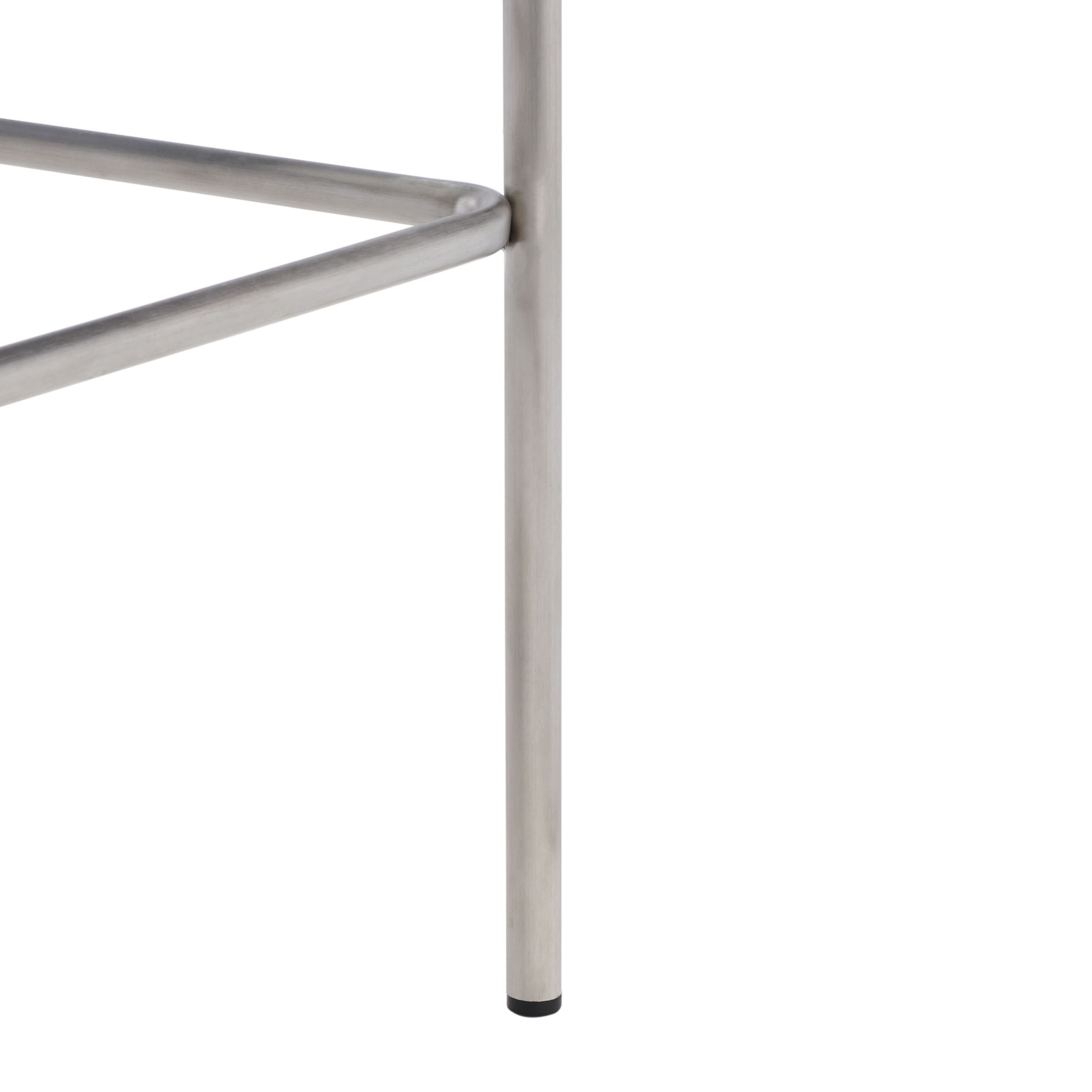 Saddle Style Woven White Leather Counter Stool with Silver Metal Base
