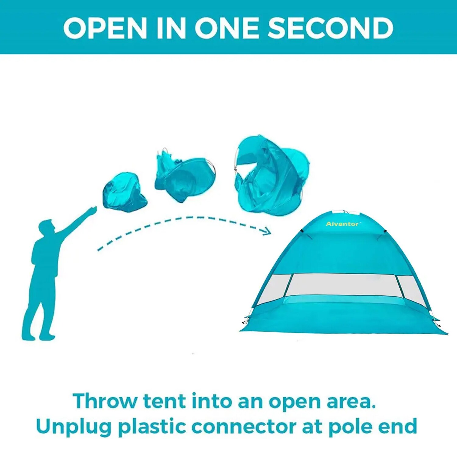 Blue 3-Person Pop-Up Beach Tent with Carry Bag