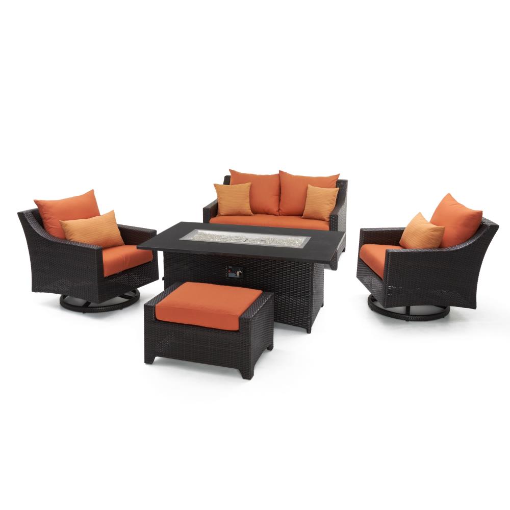 RST Brands OP-PEOSS5MFT-TKA-K Deco 5-Piece Wicker Patio Conversation Set with Orange Sunbrella Cushions