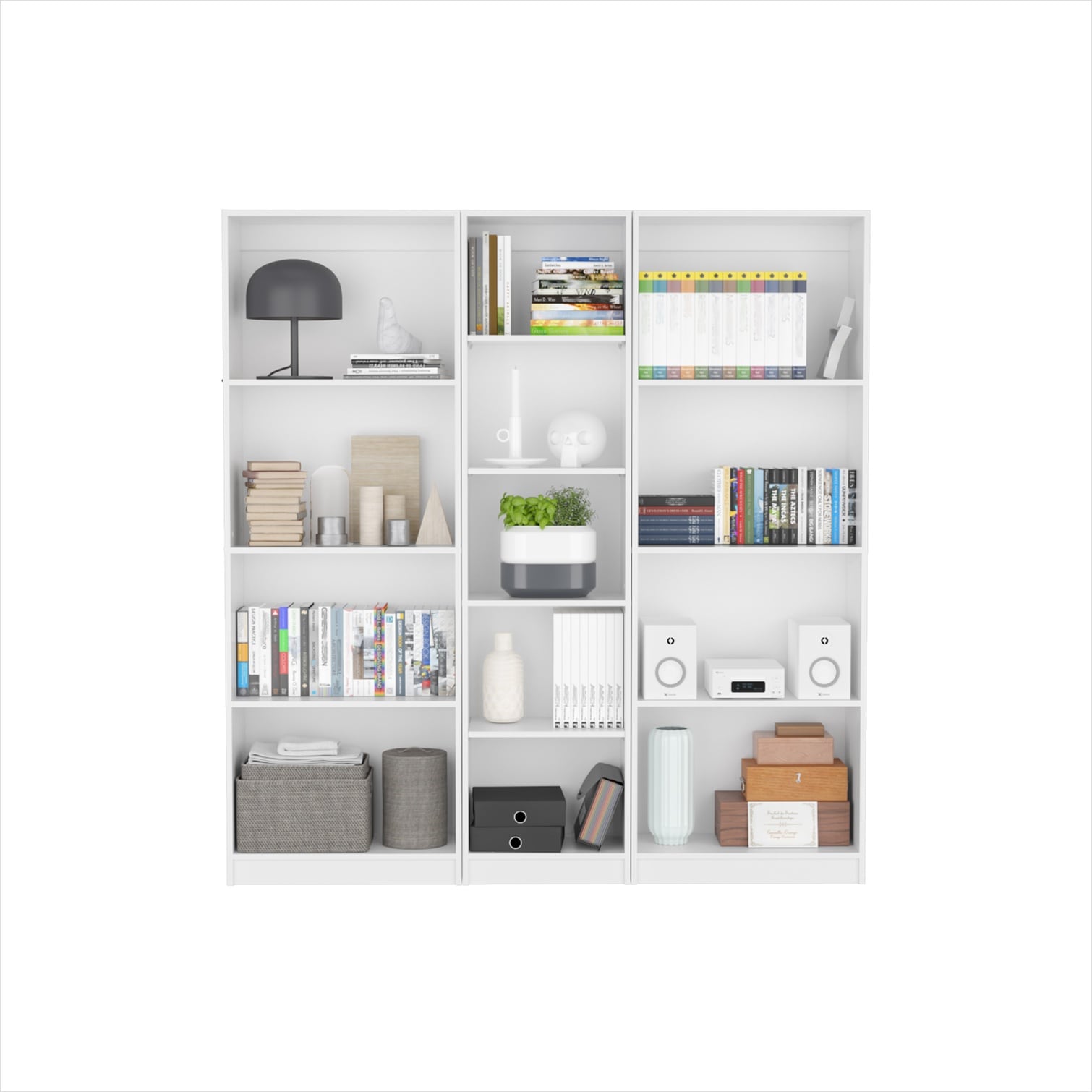 FlowLuxe 3-Piece Bookcase Set Engineered Wood in Soft White Modern ...