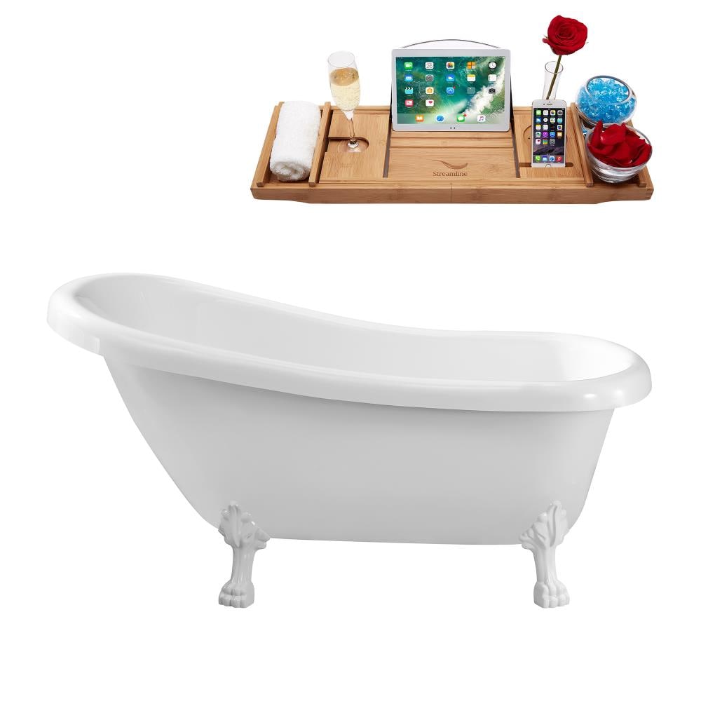 Streamline N480WH 61-Inches x 27.6-Inches Glossy White Acrylic Oval Clawfoot Soaking bathtub Drain ( Reversible Drain )