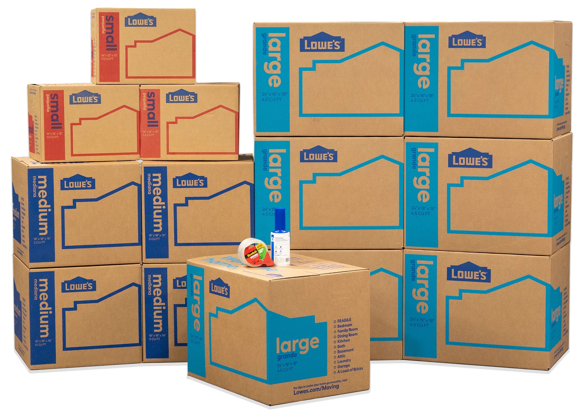 Lowe's 1211258 Moving Box Classic Large Cardboard Moving Boxes with Handle Holes - 24 W x 18 H x 18 D - Each
