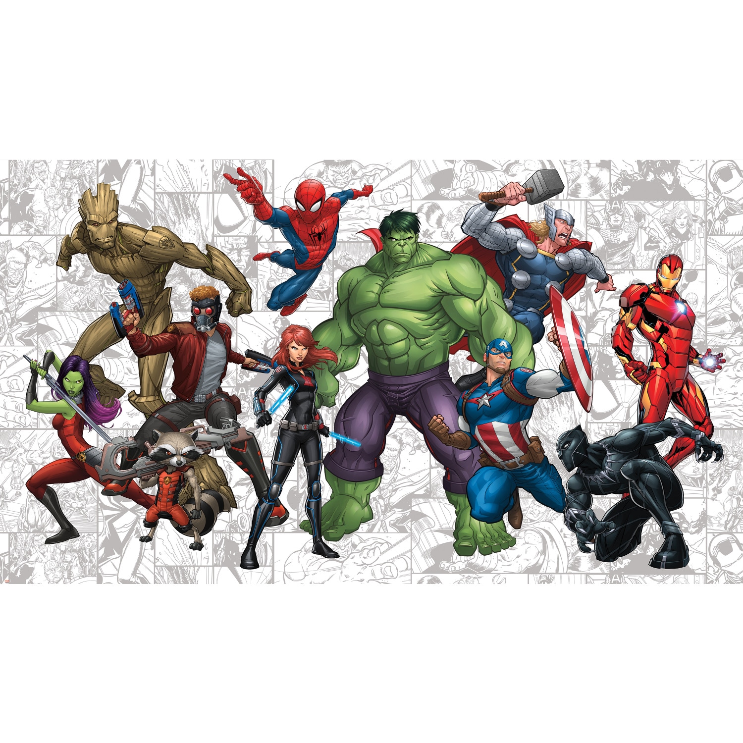 RoomMates JL1433M Green and Red and Blue Marvel Hero Xl Chair Rail Wall Mural