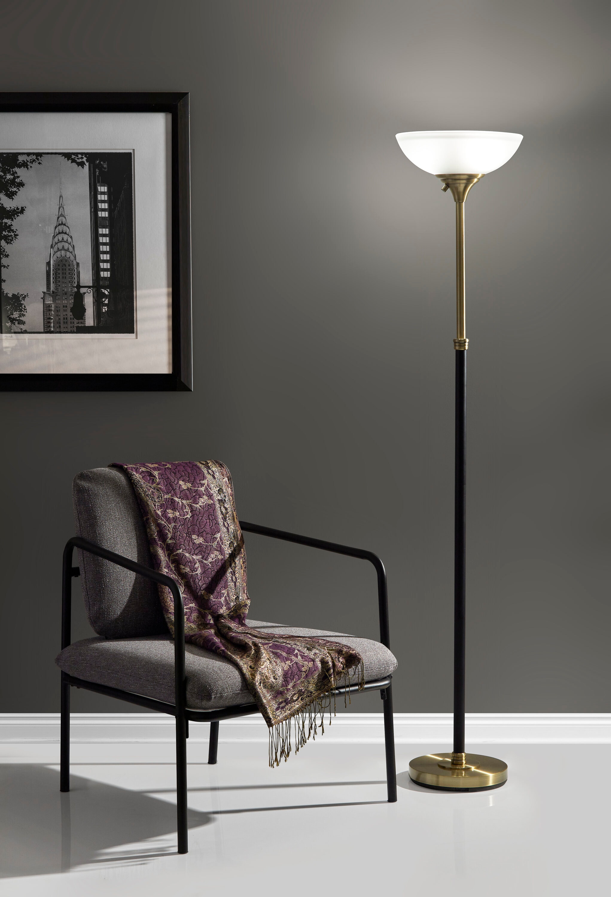 Adesso Bergen 71 In Black And Antique Brass Torchiere Floor Lamp 4208 21 At