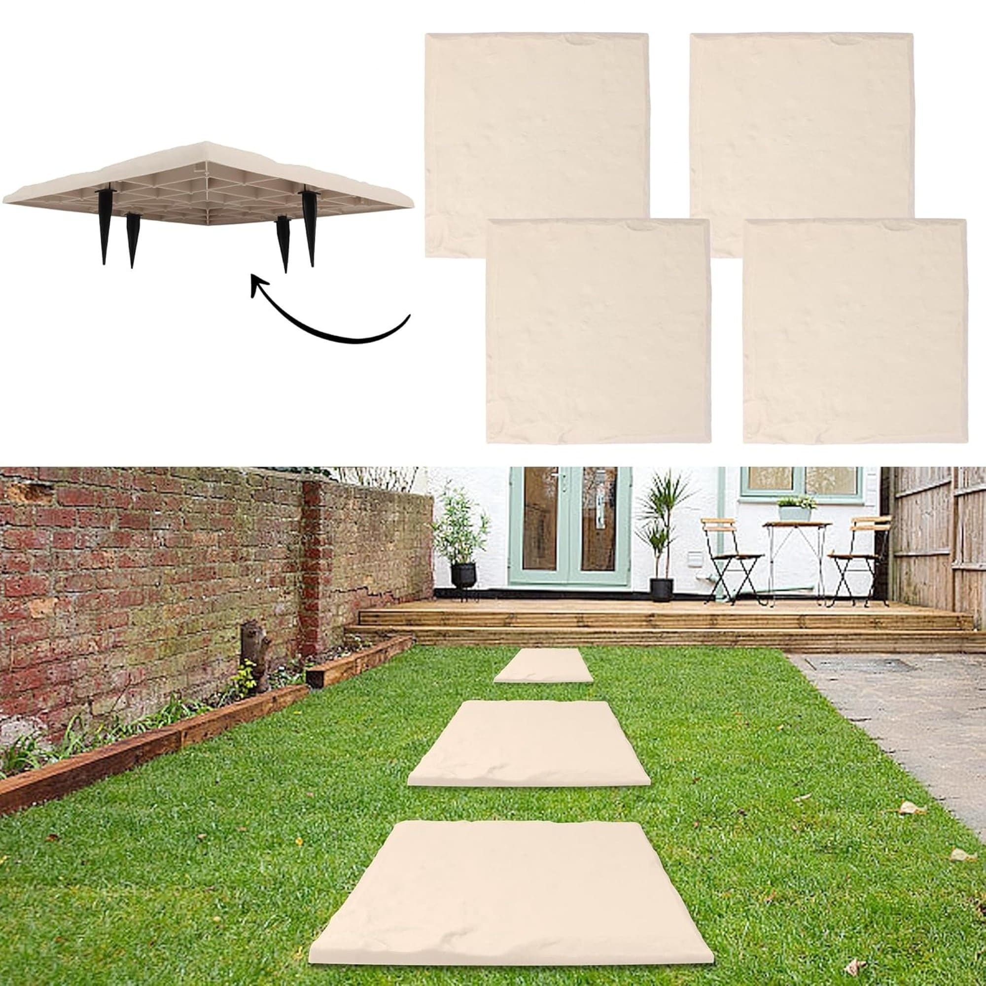 Numhew - 15.5in L x 15.5in W 4-Piece Square Beige Stepping Stone Set