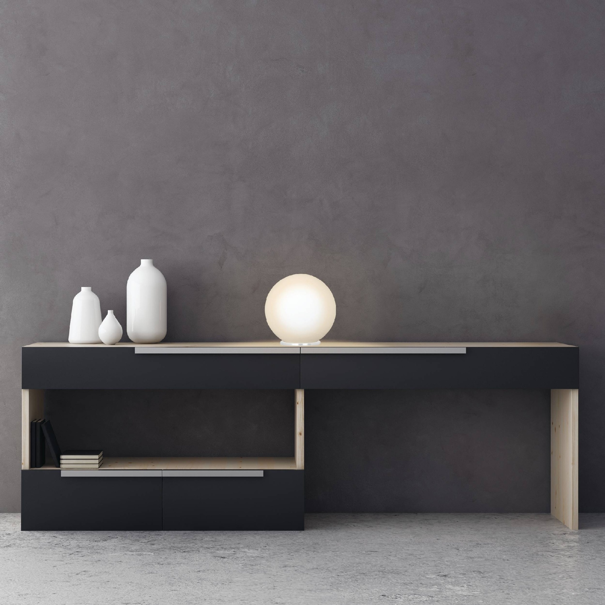 Rondo Silver Globe Table Lamp with Frosted Opal Shade