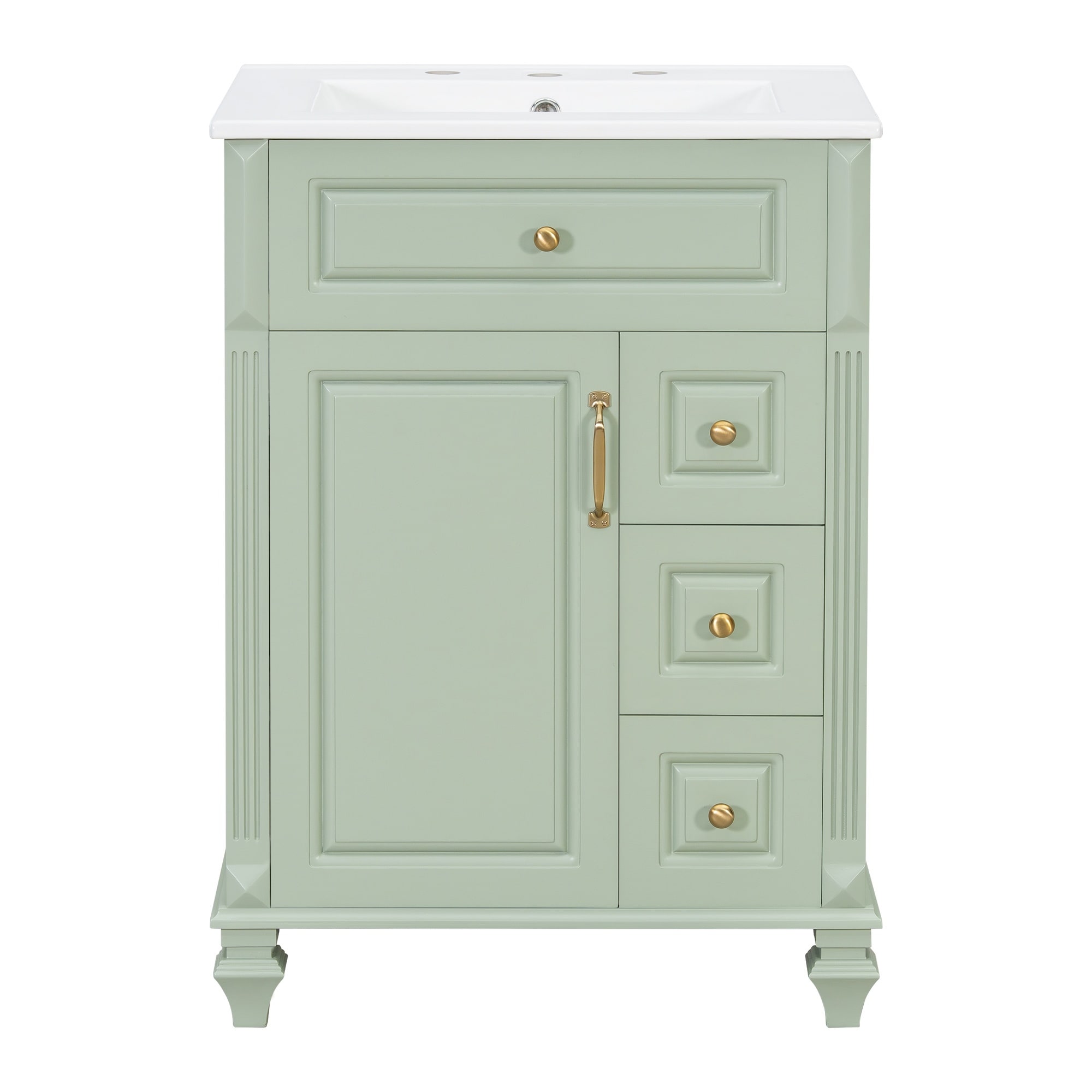 LIVACA 24 inch Green Solid Wood and MDF Bathroom Vanity with Sink with Flip-Out Drawer and Storage Cabinet