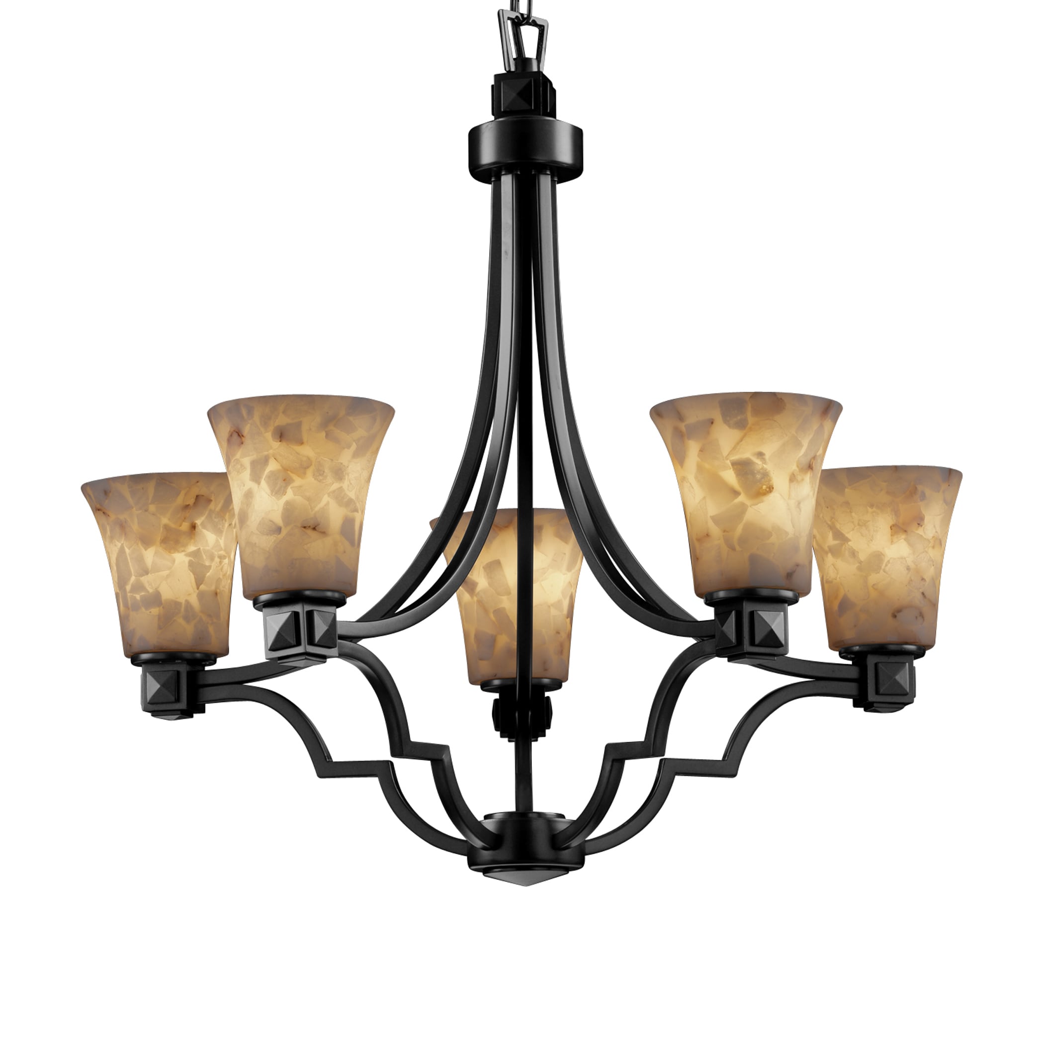 Justice Design Group ALR-8500-20-MBLK Alabaster Rocks 5-Light Matte Black Traditional Damp Rated Chandelier