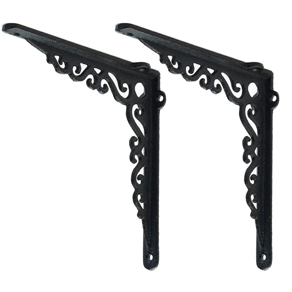 Etokfoks  cast iron shelf brackets 90 degree right angle decorative vine corner brace 2 piece black set 7 3 in x 7 3 in x 1 4 in for home and