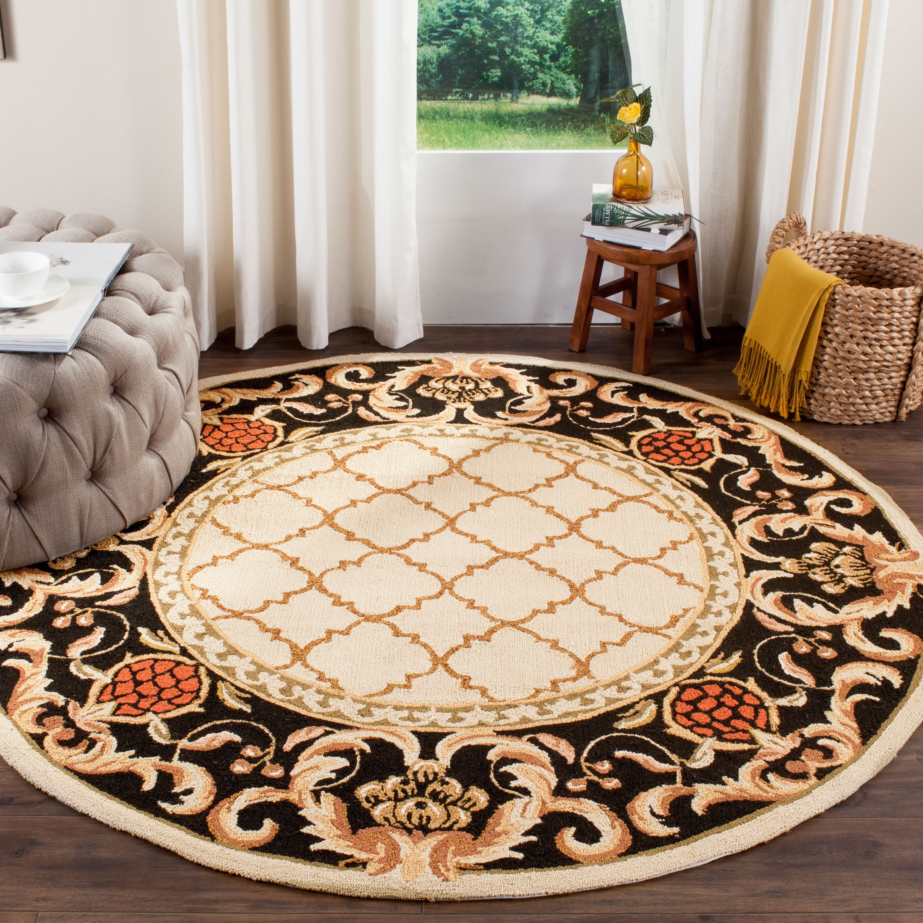 Safavieh Ezc 753A Ivory Black 6ft x 6ft Traditional Rug in the Rugs ...