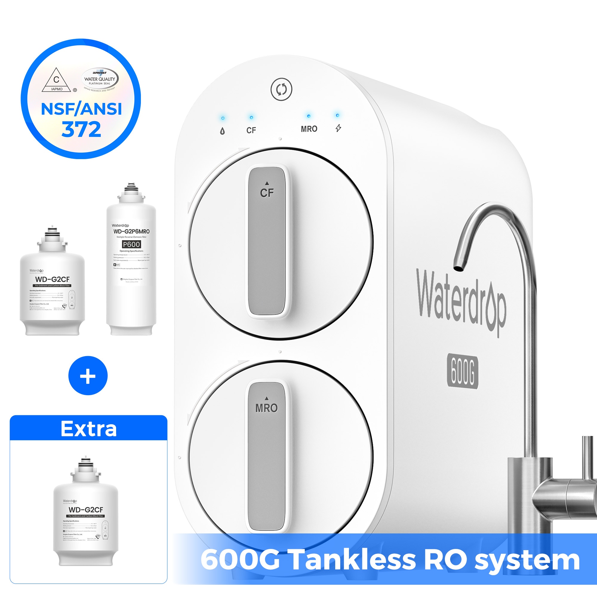 Waterdrop - 7-stage G2P600 with CF Filter Composite/Activated carbon Reverse Osmosis Filtration U...