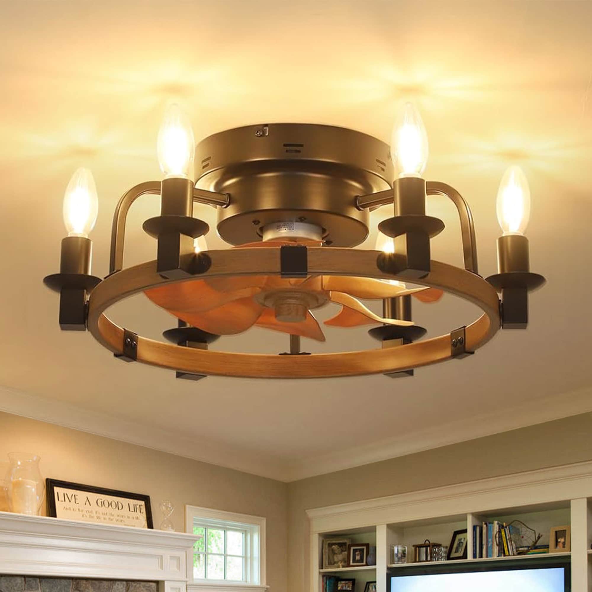 Sunrinx MG9-CF-1 19-in Outdoor Flush Mount Brown with Brown Blades Fandelier Ceiling Fan With Light and Remote ( 7 -Blade )