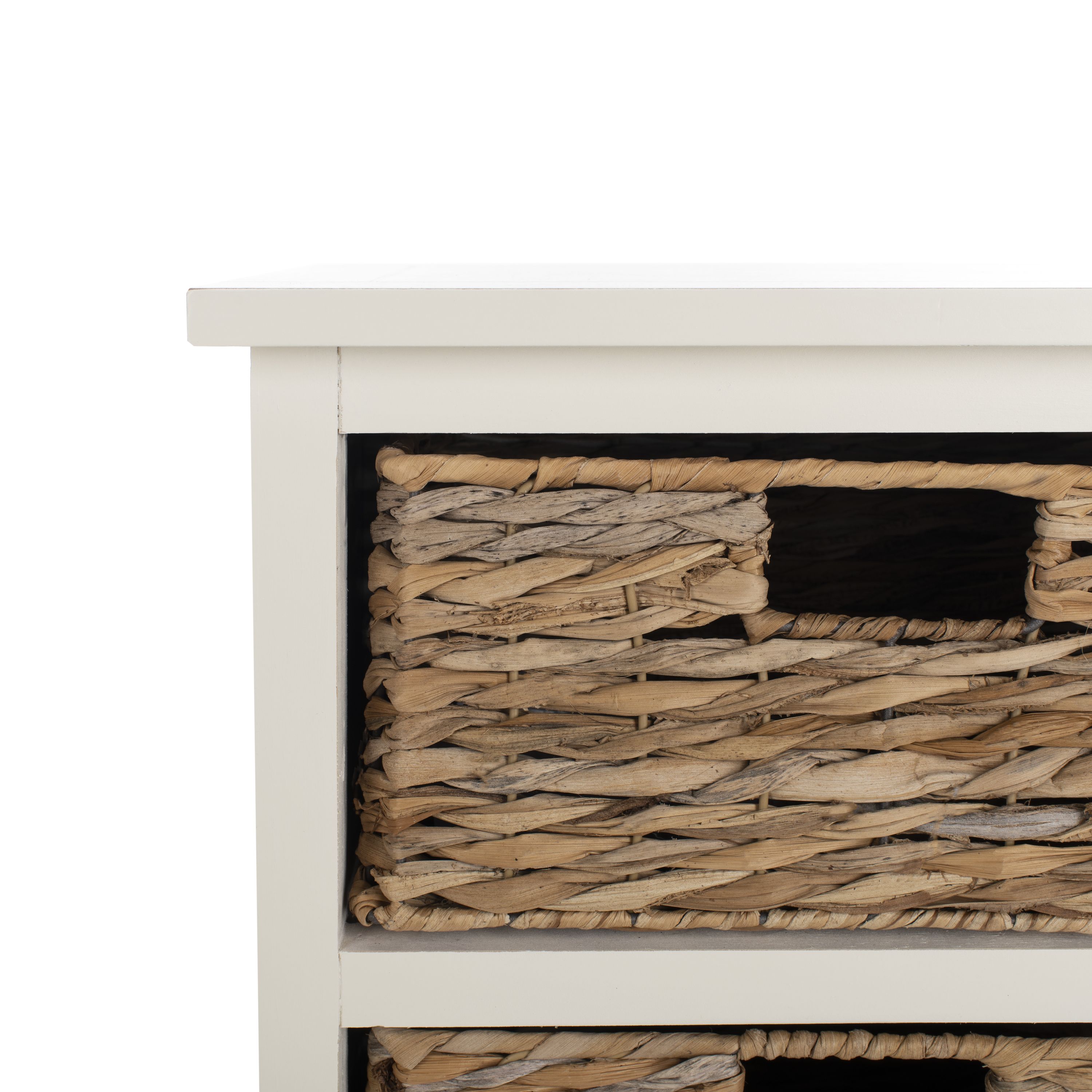 Distressed White Pine Accent Cabinet with Wicker Baskets