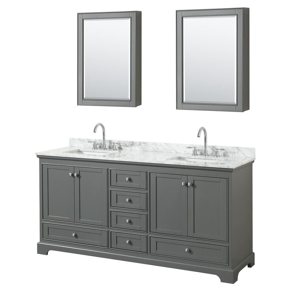 Wyndham Collection WCS202072DKGCMUNSMED Deborah 72-in Dark Gray with Polished Chrome Trim Undermount Double sink Bathroom Vanity with White Carrara Marble Natural marble Top (Mirror Included)