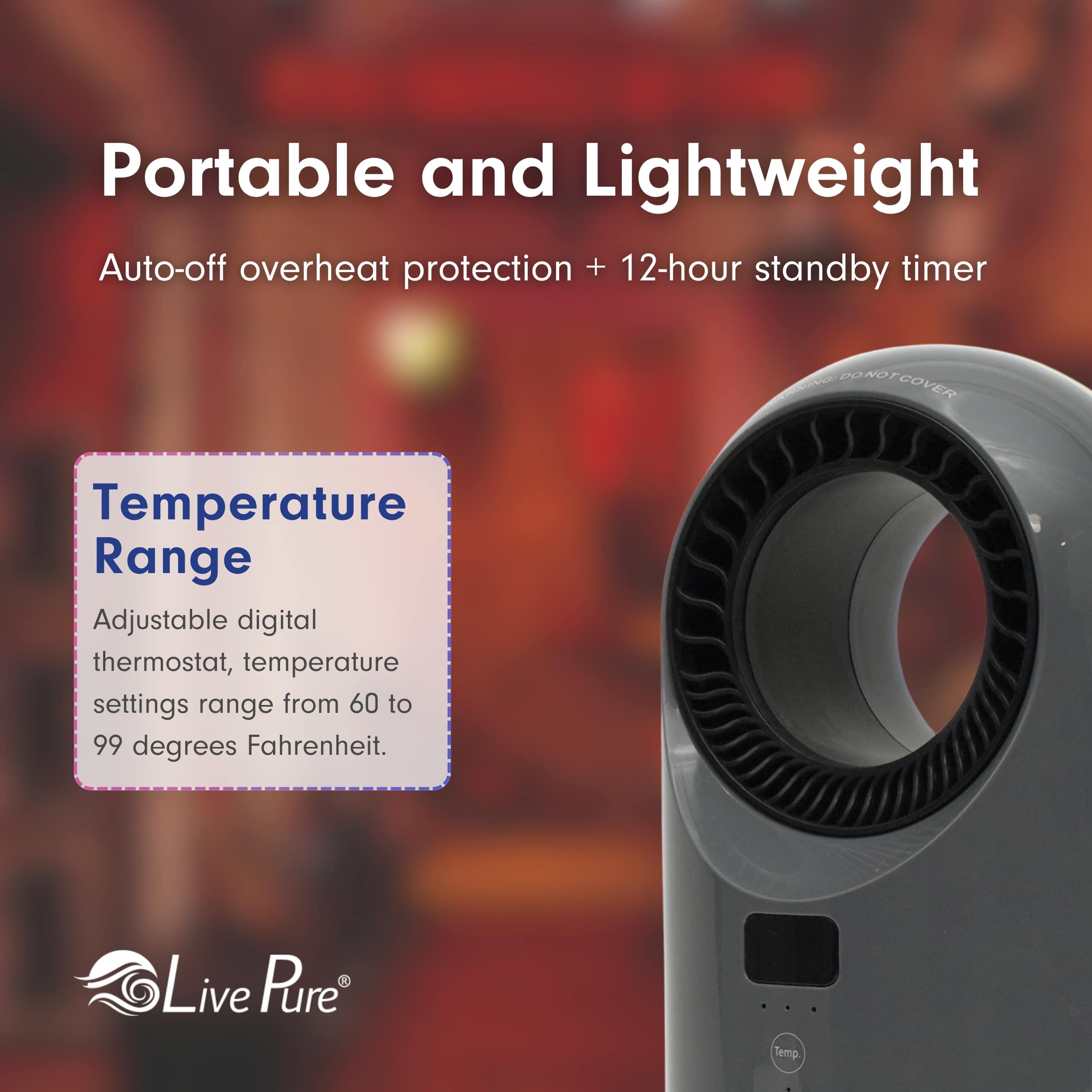 LivePure LP2200HTR-GRA Portable-Electric-Heat - View #5