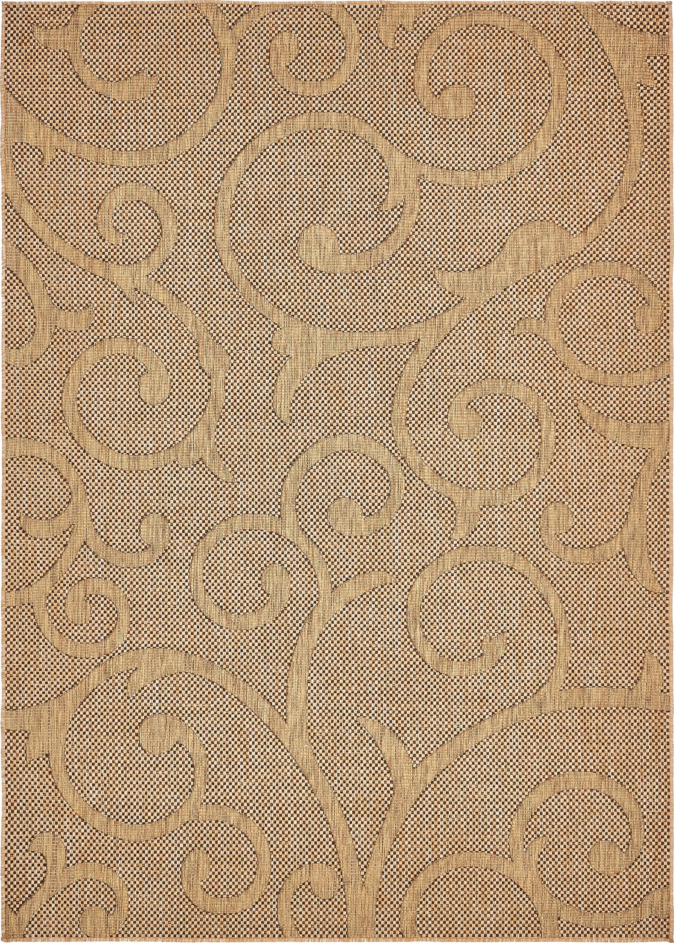 Unique Loom 3135657 Vine Outdoor 7 x 10 (ft) Loomed Polypropylene Light Brown/Brown Rectangular Indoor/Outdoor Damask Bohemian/Eclectic Area rug