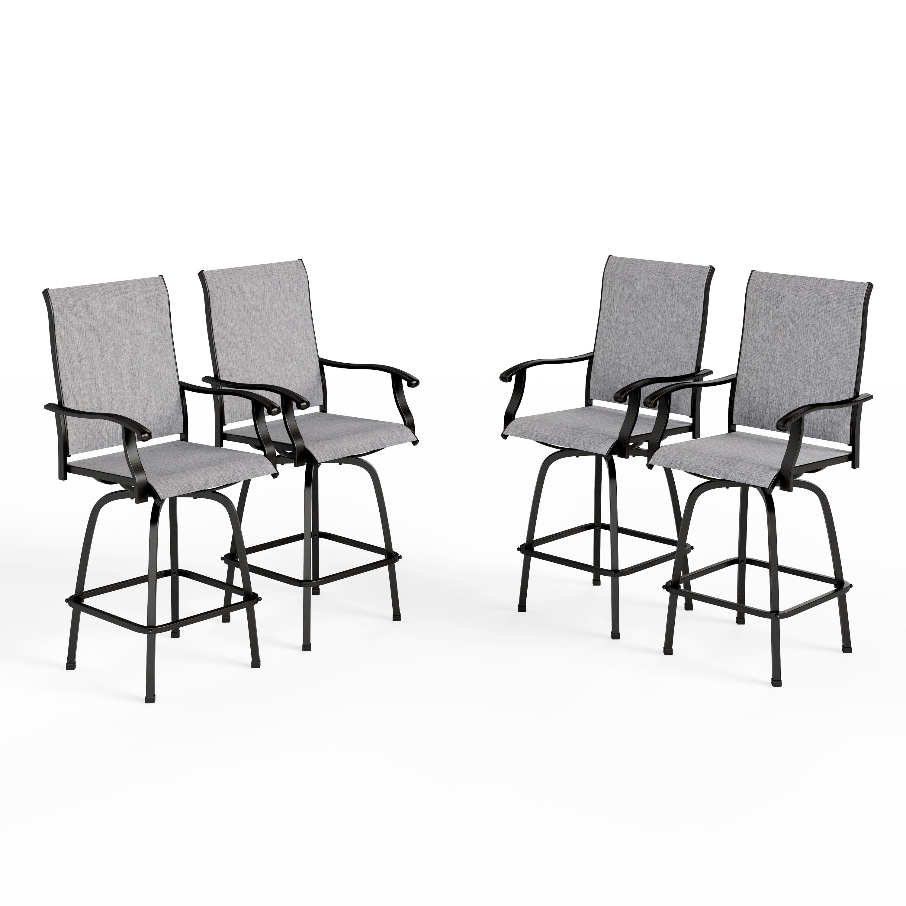 Sunshine Valley 2-E02GF030800301-GR Set of 4 Black Steel Frame Swivel Dining Chair with Gray Textilene Solid Seat