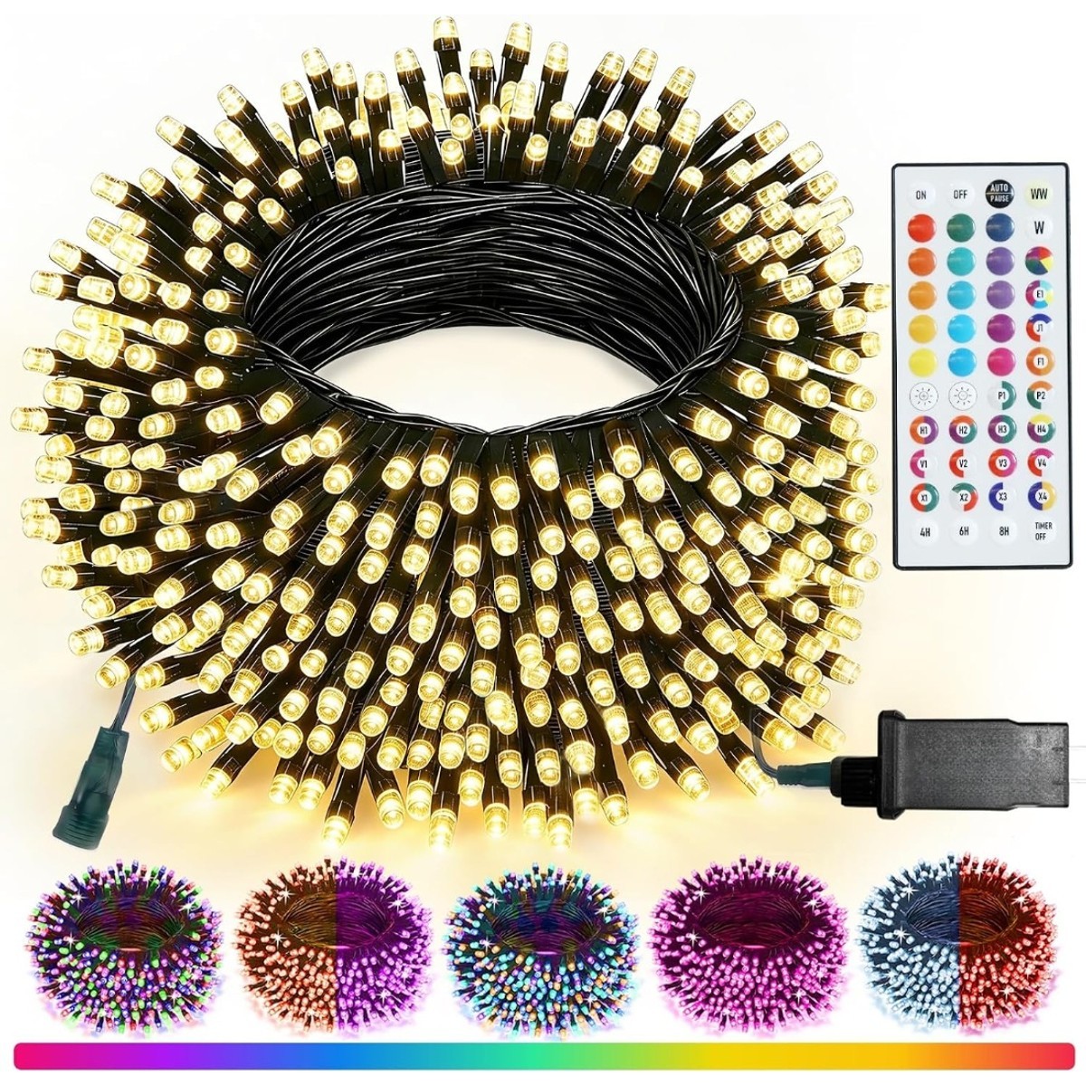 Slagawa  66 ft Green Wire Color Changing LED String Lights with Remote - 200 RGB Lights Plug in Timer Connectable for Indoor Outdoor Party Christmas Halloween Decor