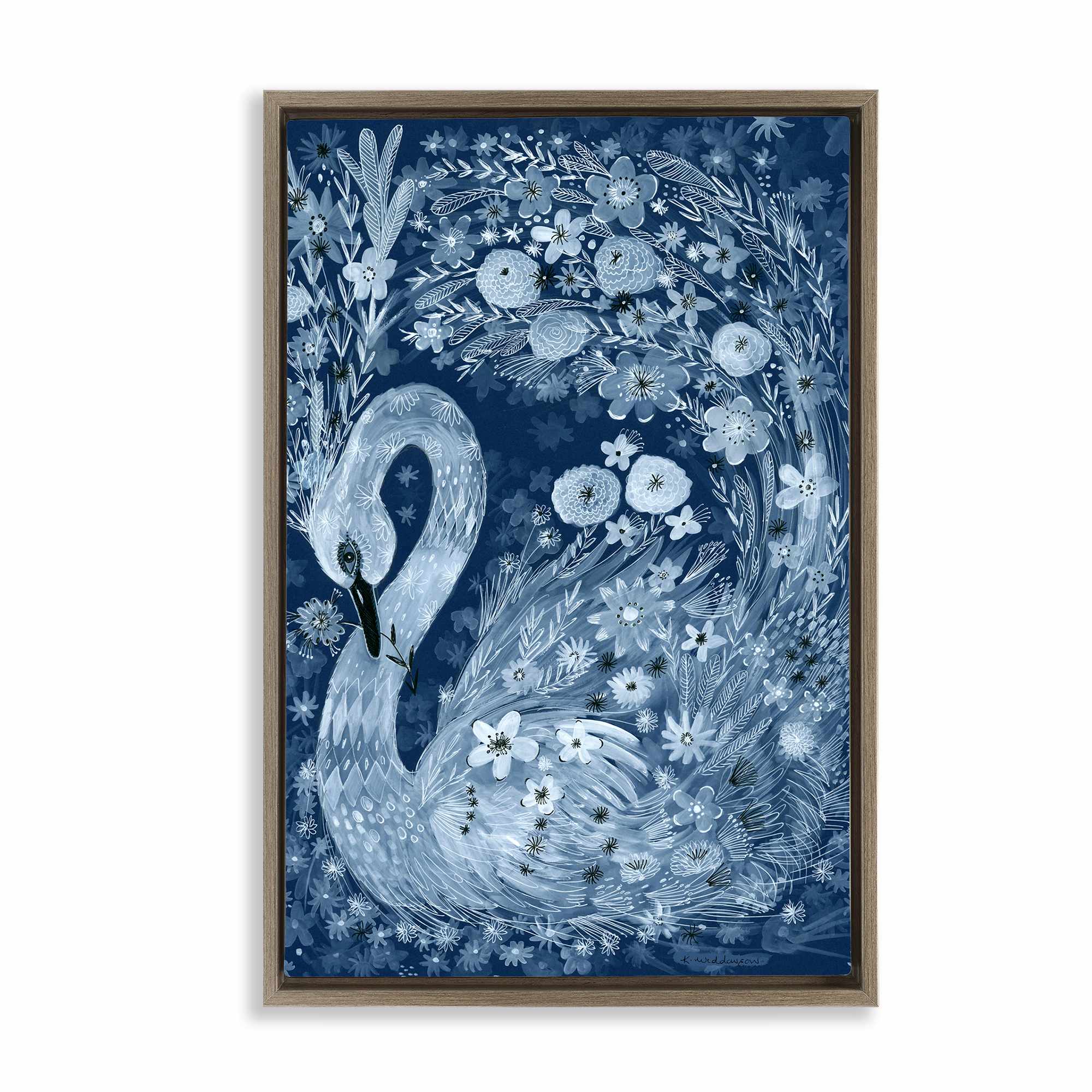 Stupell Industries BS-602-FFE-20X30 Swirling Florals Swan Floating Frame design by Kay Widdowson