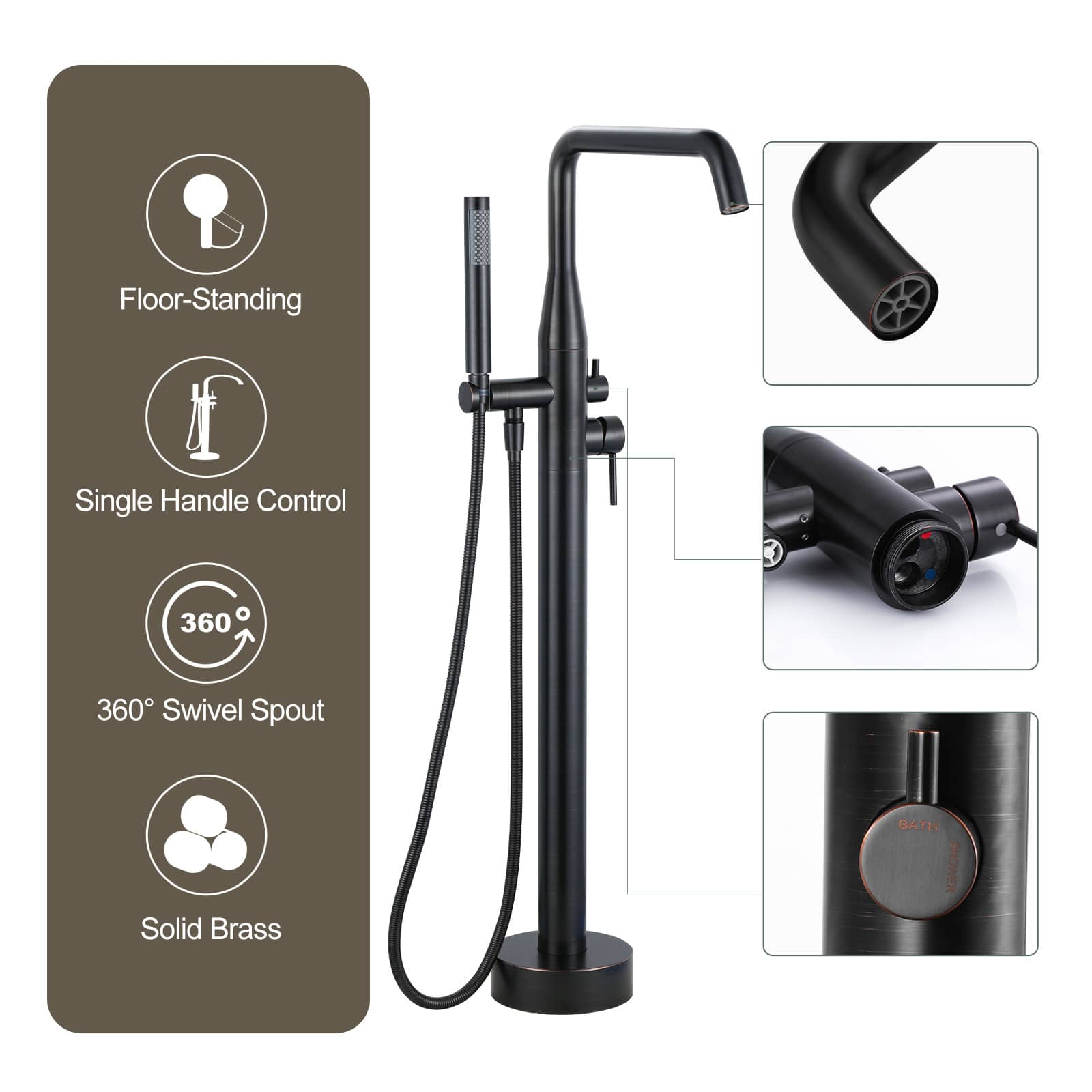 ARCORA Double Handle Floor Mounted Freestanding Tub Faucet with ...