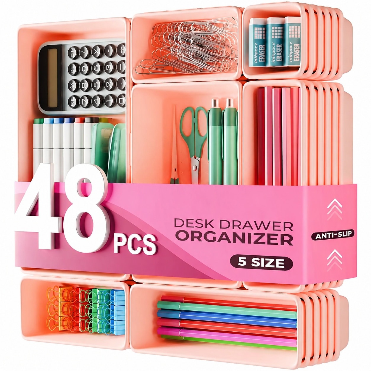 AOIZGMY  48PCS 5 Sizes Tool Box Organizer Tray Toolbox Drawer Organizer with Non Slip Pads Desk Drawer Divider Set for Vanity Desk Bathroom