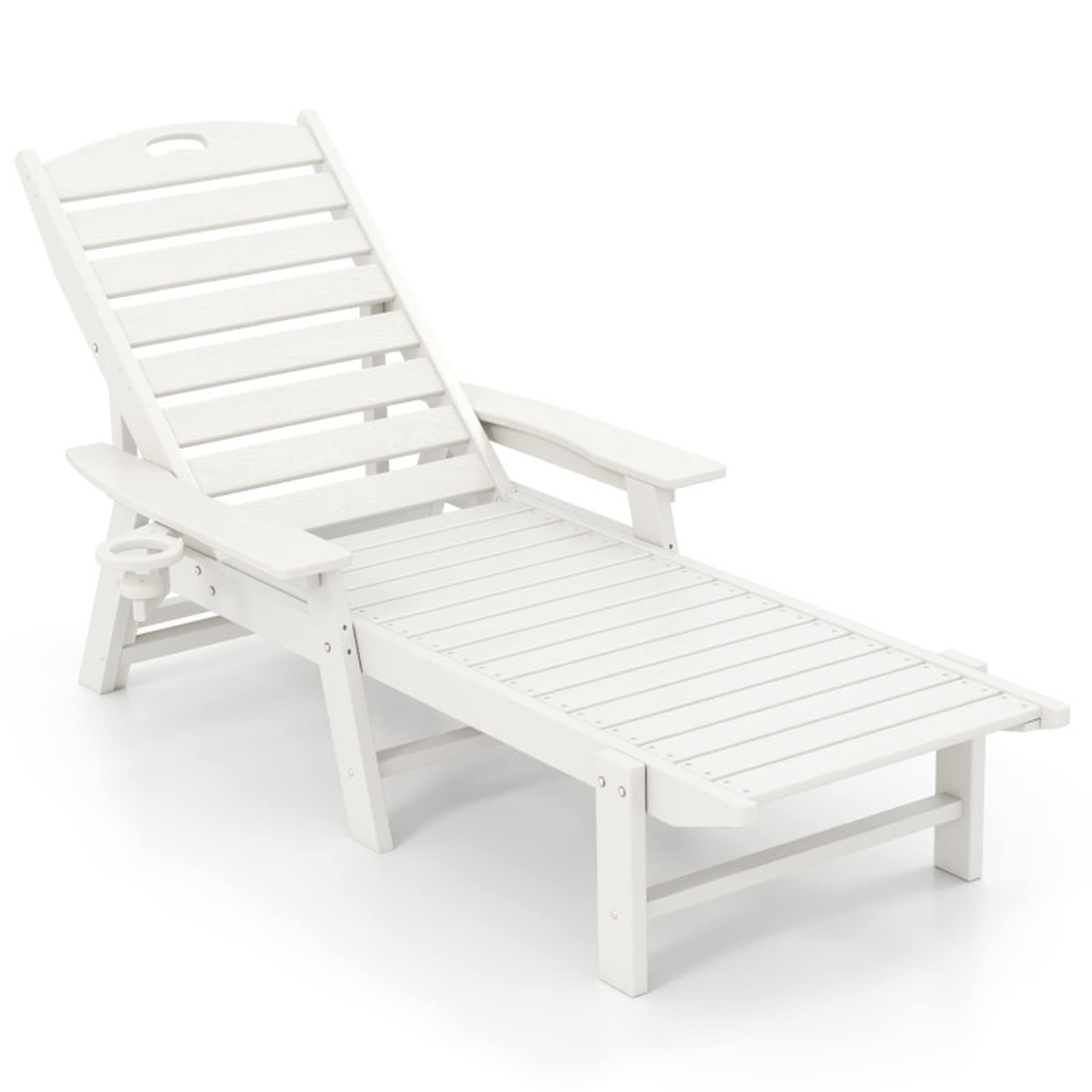 SUGIFT White HDPE Patio Chaise Lounge with 4-Position Adjustable Backrest and 3-in Cup Holder - 77-in Length - 12.5-in Seat - 58-lb - 330-lb Capacity - All-Weather