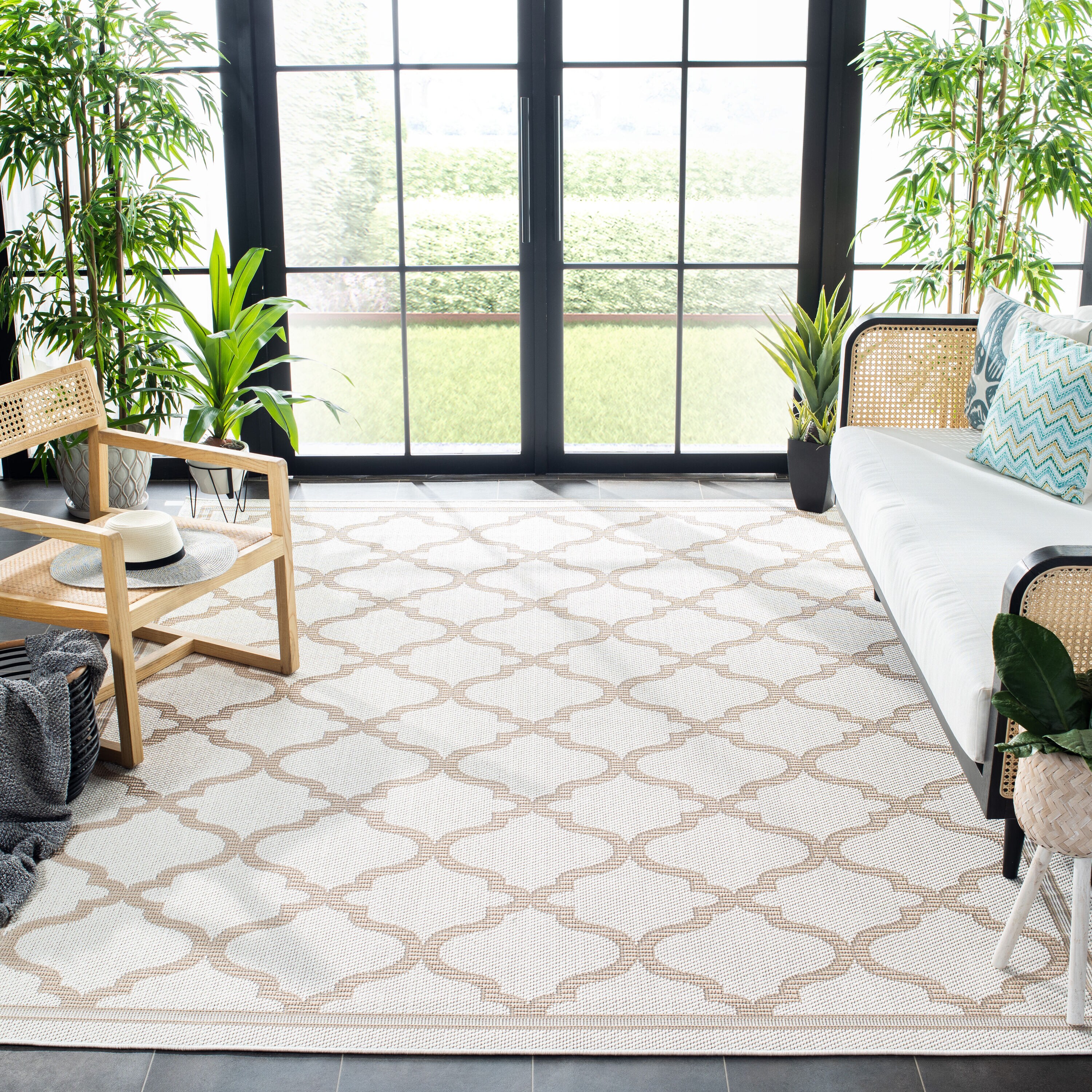 Safavieh BMU810C-5SQ Bermuda 800 Mercy 5 x 5 (ft) Loomed Polypropylene Ivory/Beige Square Indoor/Outdoor Trellis Farmhouse/Cottage Area rug