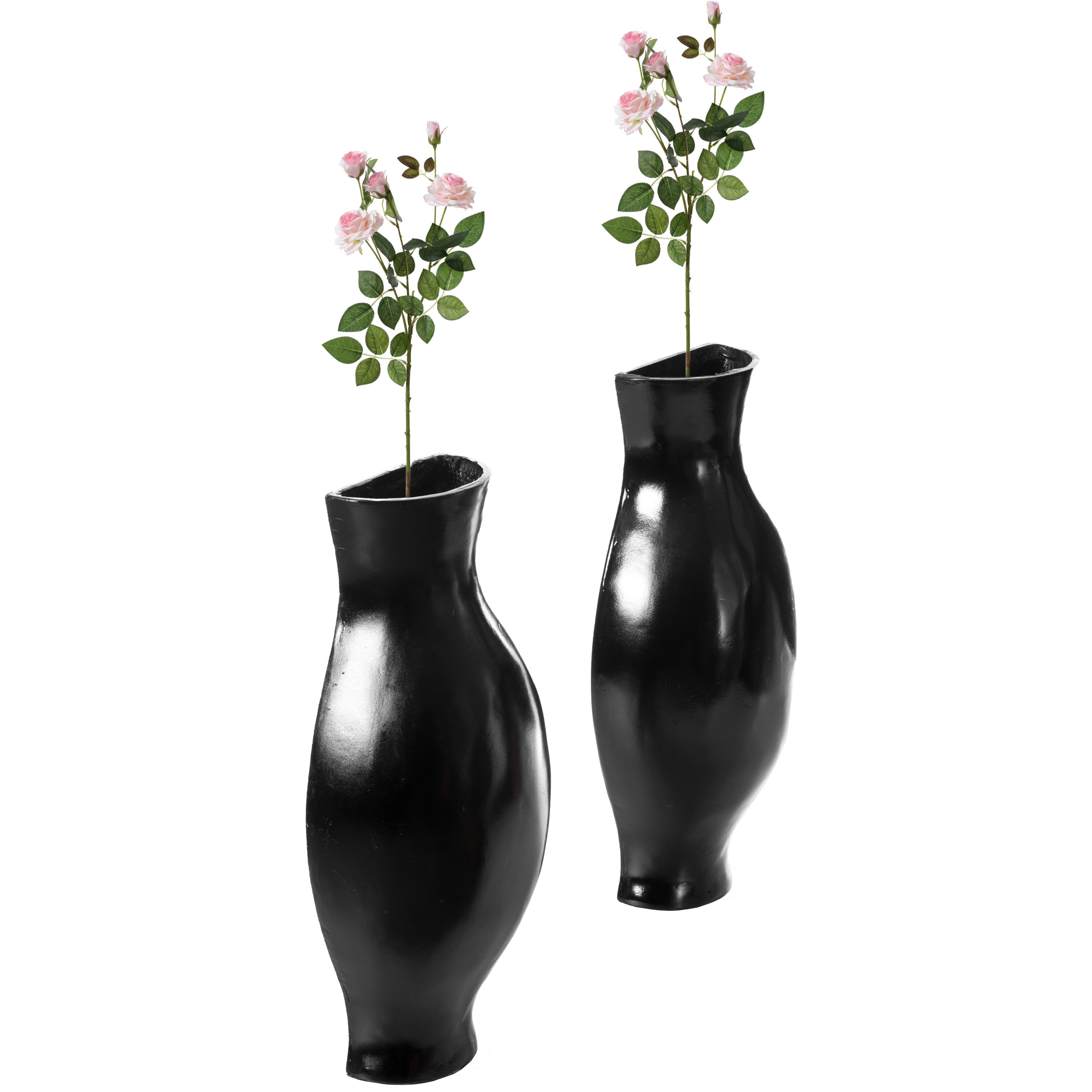 Uniquewise QI003999.BK.2 2 -Pack Black Fiberglass Modern Vase