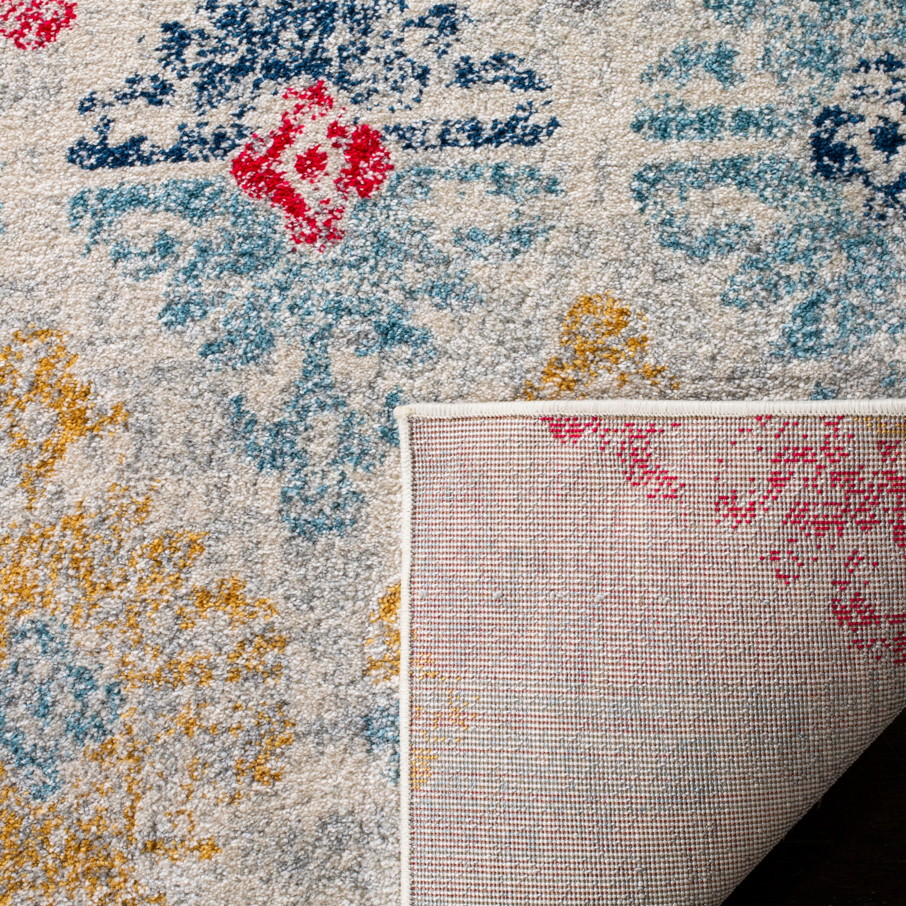 Elegant Ivory and Blue Reversible Rectangular Synthetic Rug 3' x 5'