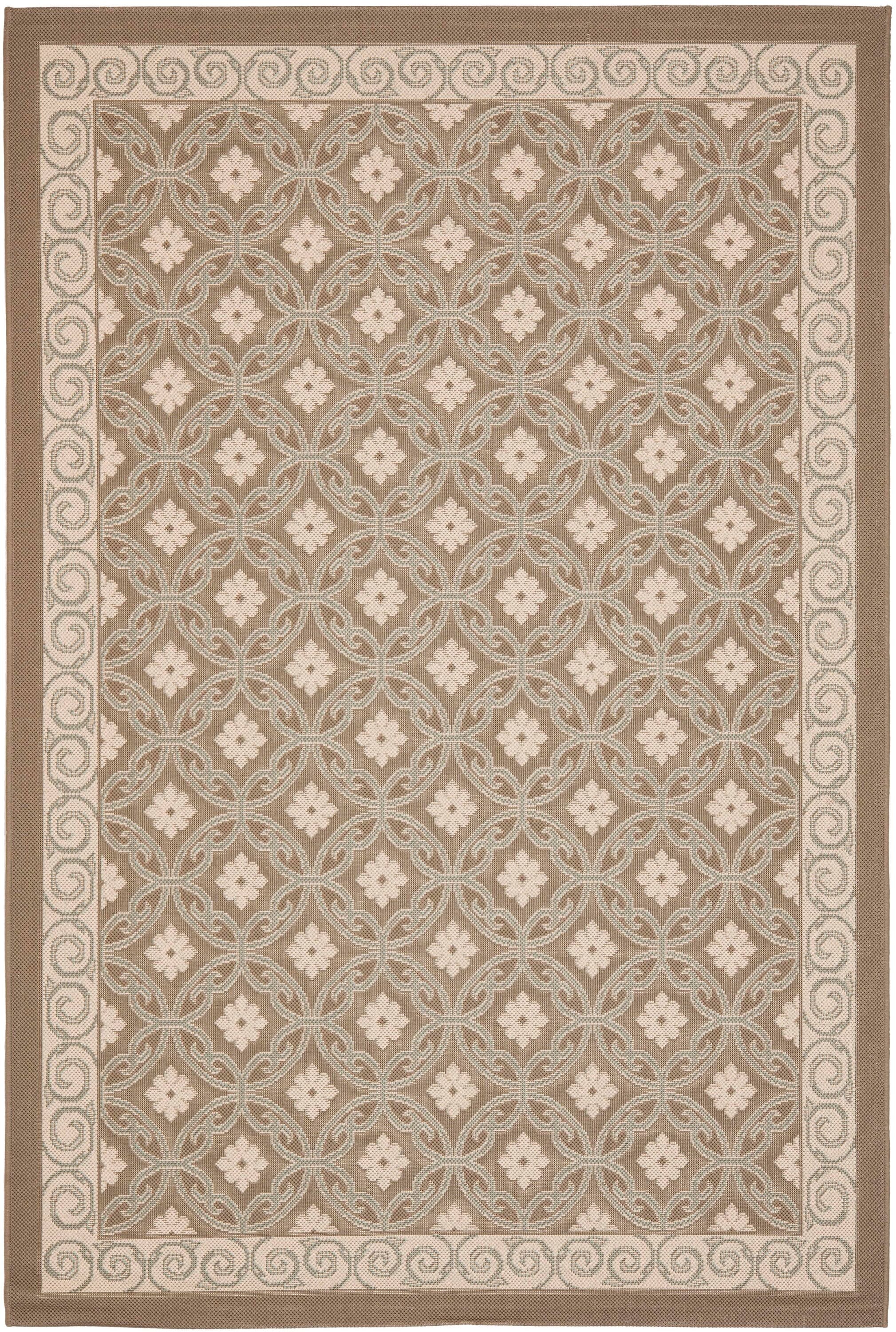 Safavieh CY7810-97A18-5 Courtyard Lockhart 5 x 8 (ft) Loomed Polypropylene Dark Beige/Beige/Aqua Rectangular Indoor/Outdoor Floral/Botanical Coastal Area rug