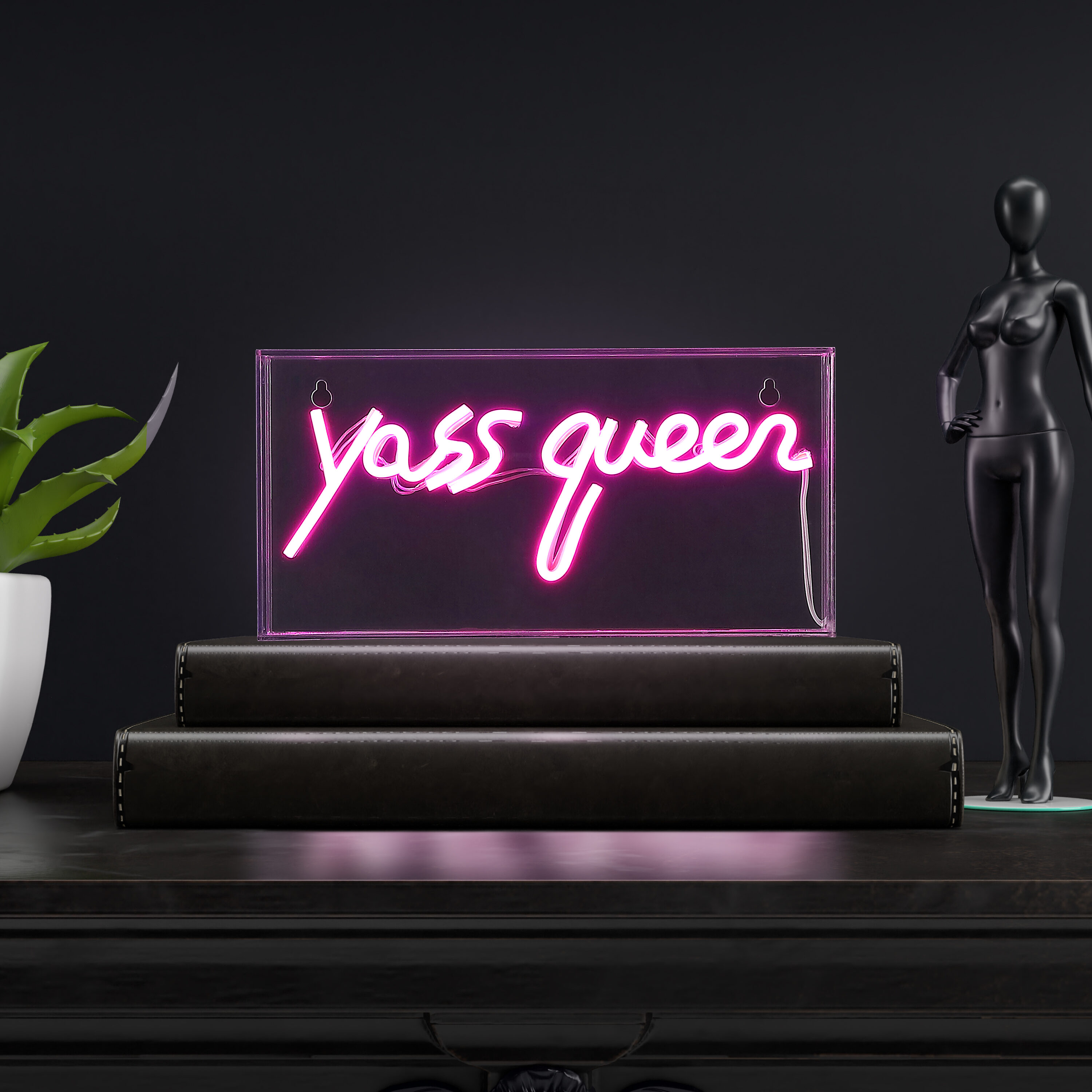 Pink Acrylic USB LED Neon Light Box for Bedroom Decor