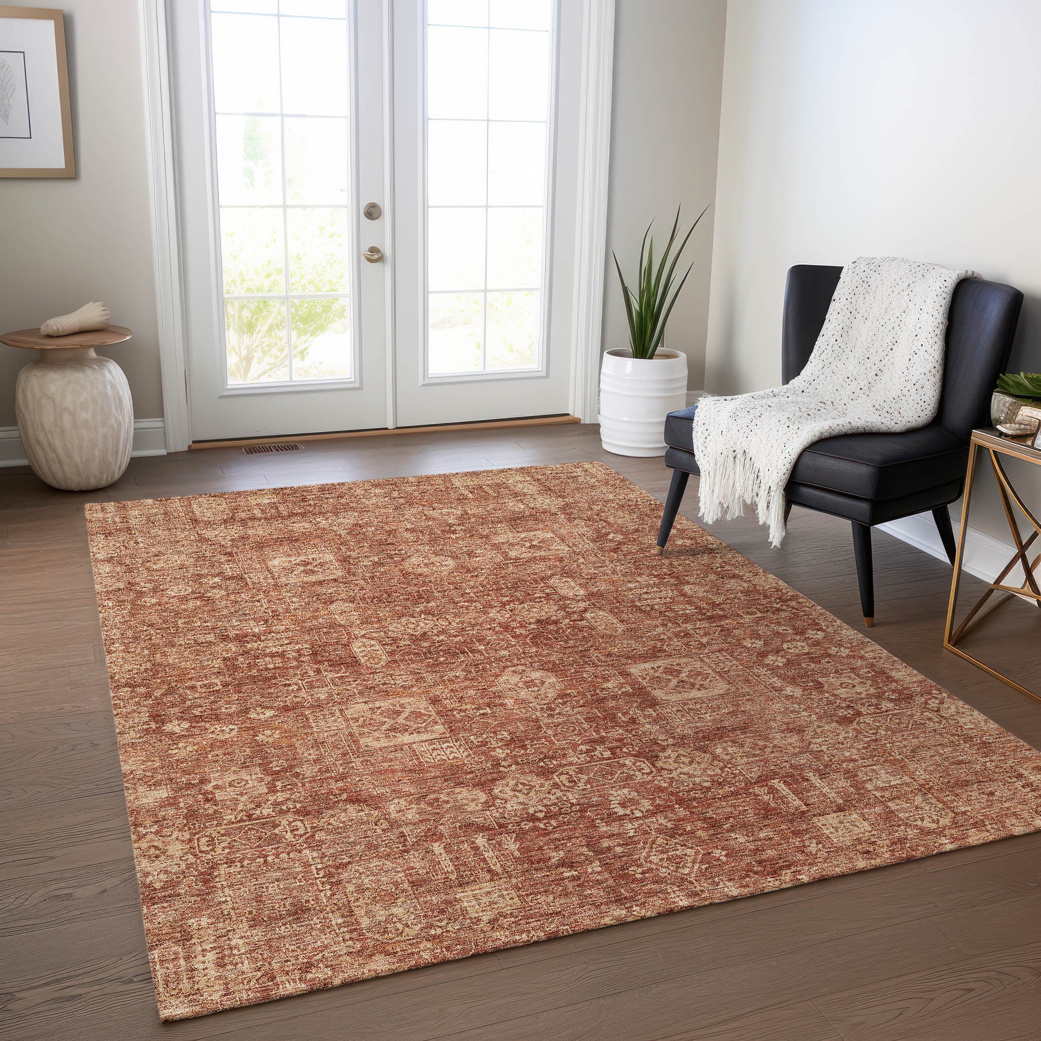 Addison Rugs ACN637PK5X8 Chantille ACN637PK 5 x 7 (ft) Polyester Paprika Rectangular Indoor/Outdoor Geometric Machine washable Area rug