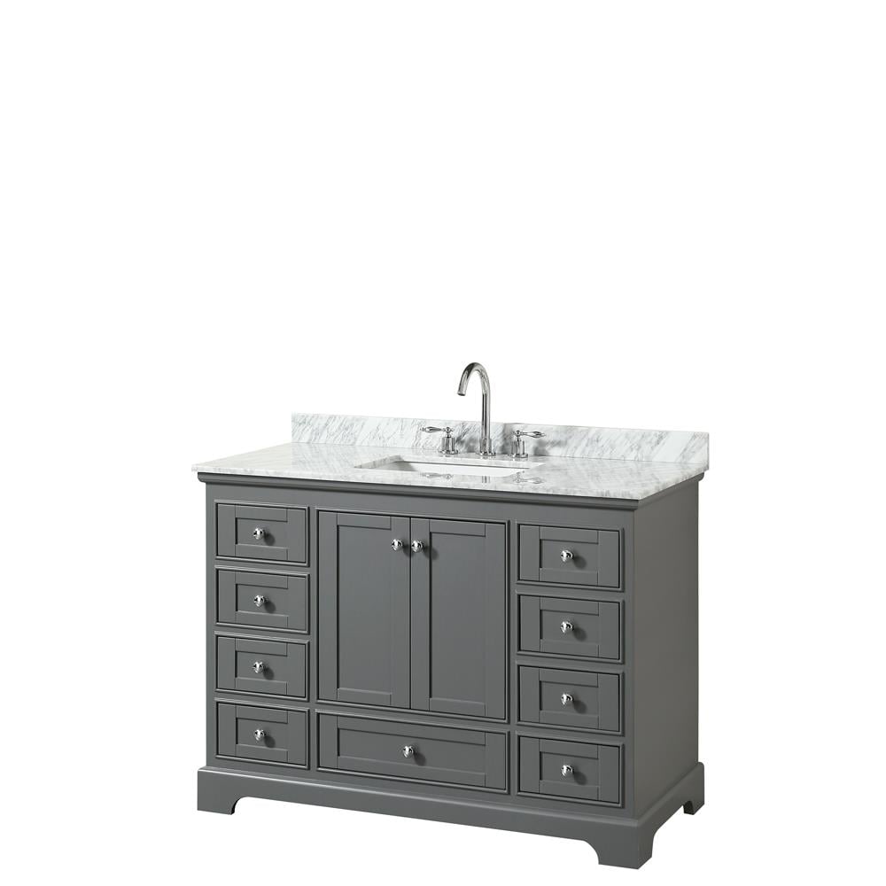 Wyndham Collection Deborah 48-in White Single Sink Bathroom Vanity with White Carrara Natural Marble Top