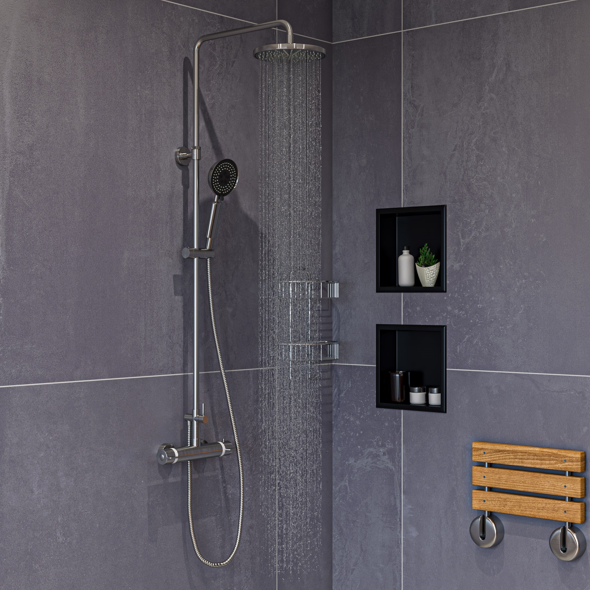 ALFI AB2867-BN Brushed Nickel 8.6-Inches Shower Faucet Bar System with 2-way Diverter Valve Included )