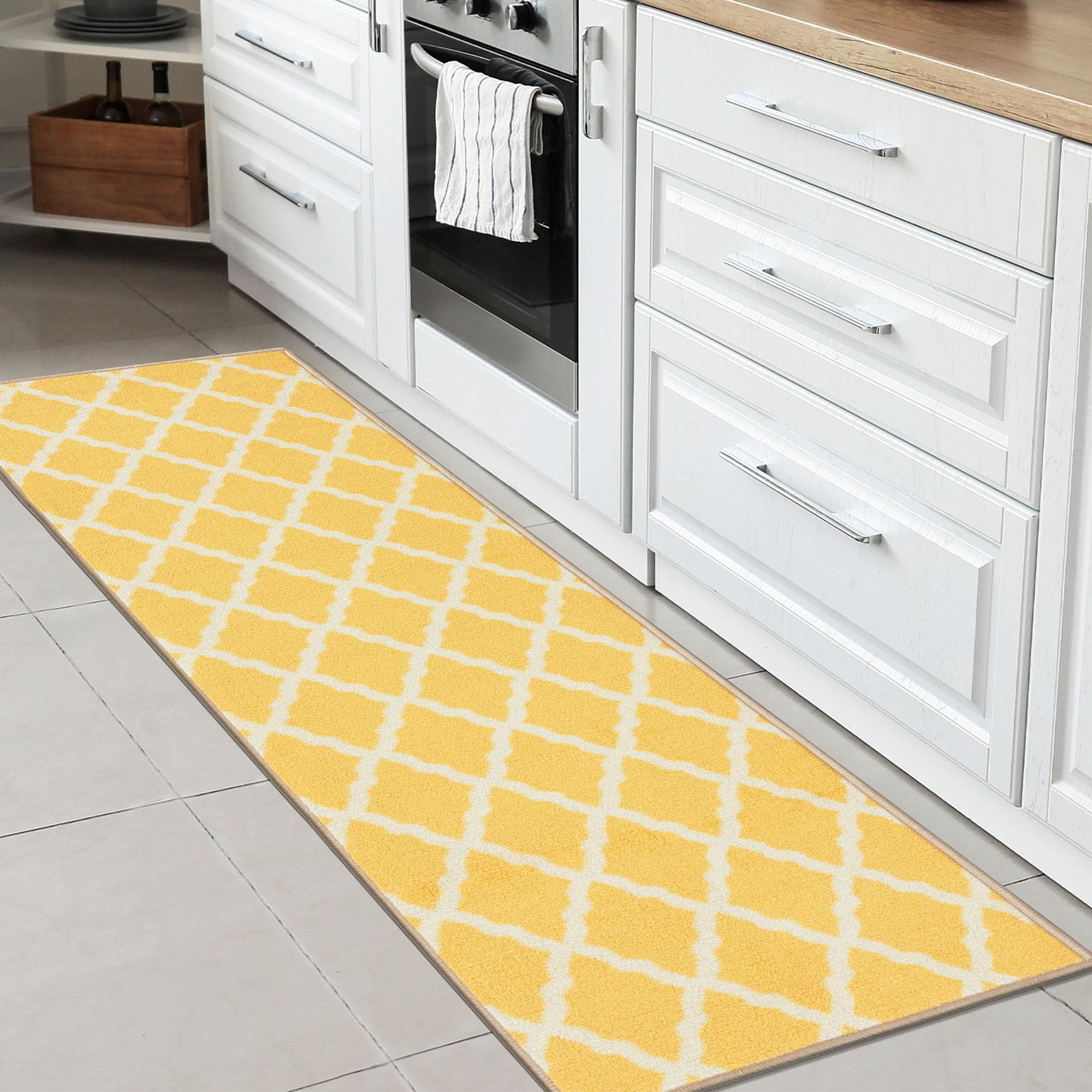 Ottomanson CRM8021-20X59 Non-Slip Kitchen Rug 2 x 5 (ft) Loomed Nylon Yellow Rectangular Indoor Trellis Moroccan Runner rug