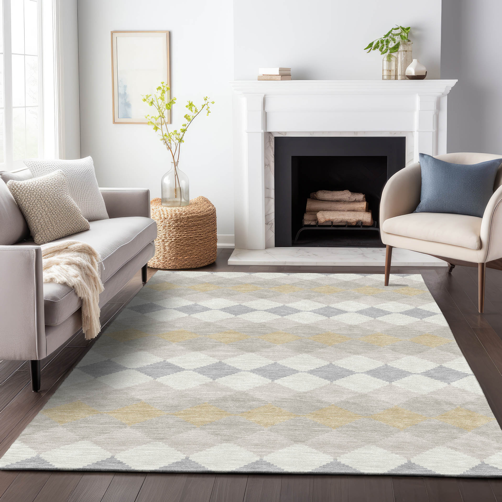 Addison Rugs ACN1007IV5X8 Chantille ACN1007IV 5 x 7 (ft) Polyester Ivory Rectangular Indoor/Outdoor Geometric Machine washable Area rug