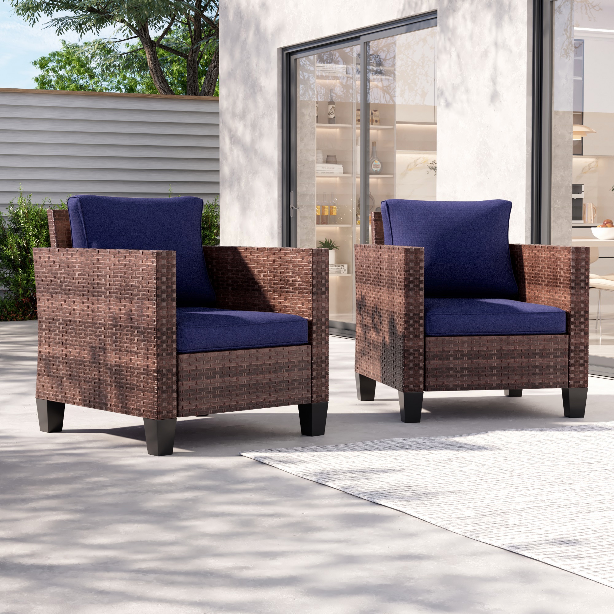 ACEGOSES - Patio Furniture Set 2 -Piece Wicker Patio Conversation Set with Navy Cushions Included