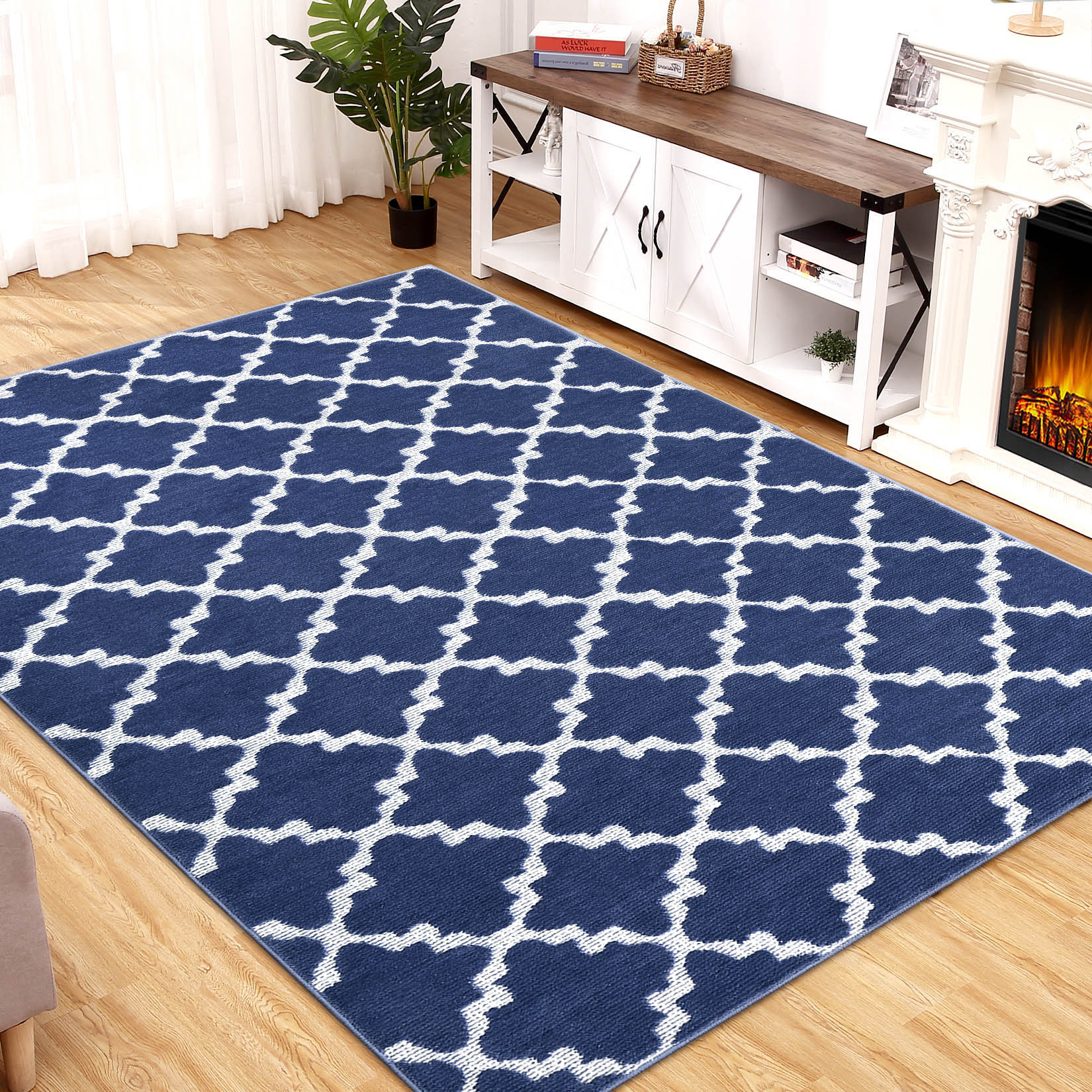 Garvee YXY-LO-PHO-0XUAZSGU 8 x 10 (ft) Loomed Blue Rectangular Indoor Geometric Moroccan Machine washable Area rug