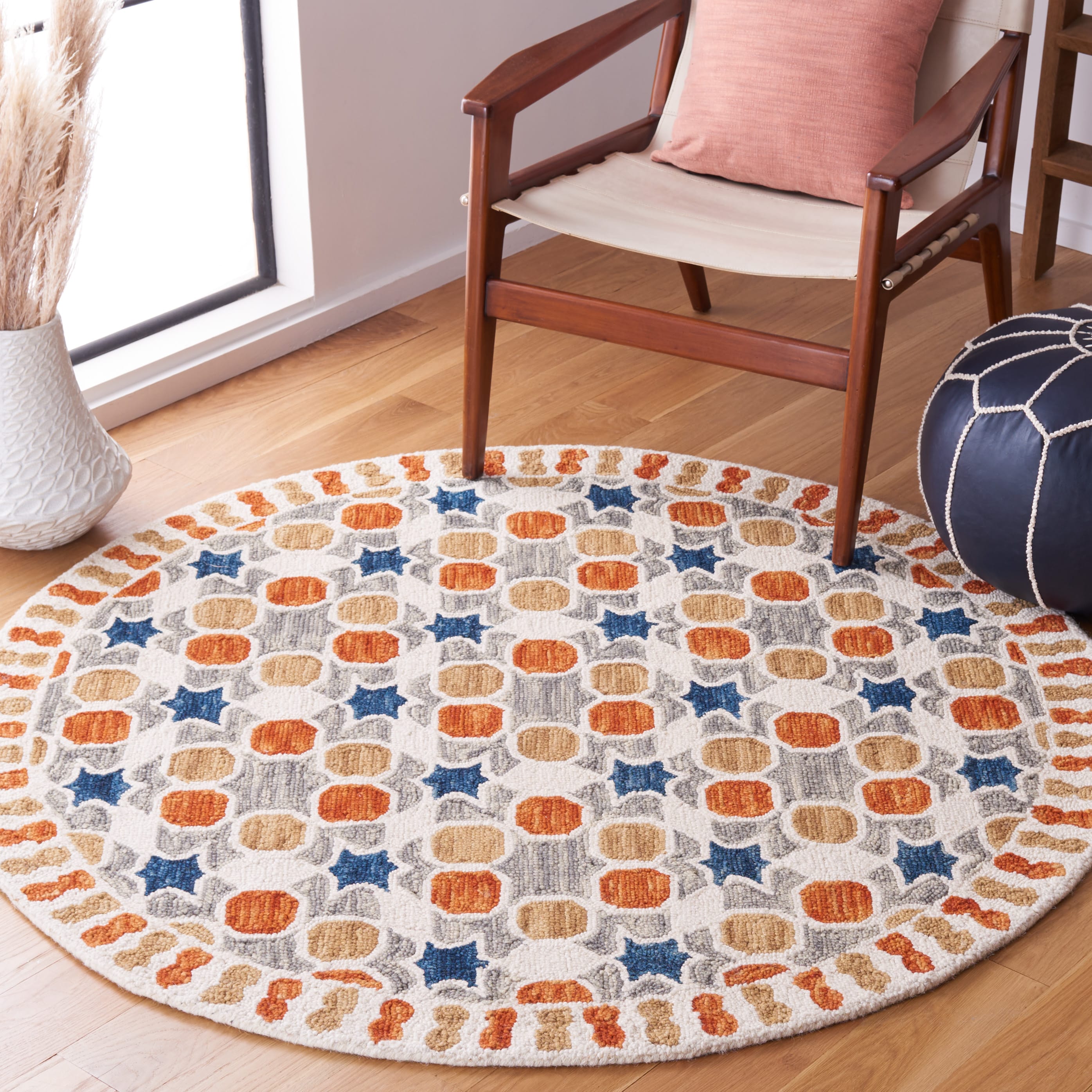  Aspen 128 Ivory/Gray Contemporary 5ft x 5ft Round Rug