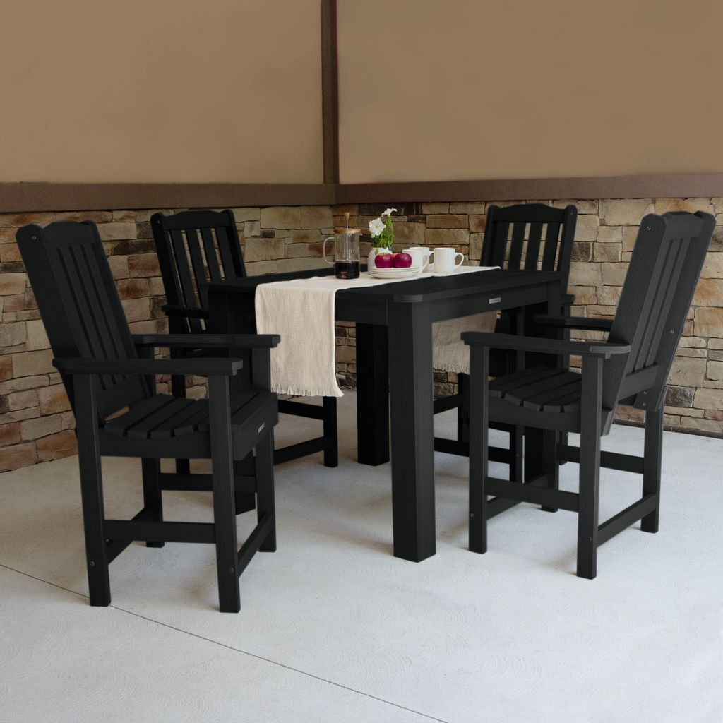 highwood AD-CNL44-BKE Lehigh 5 -Piece Black Counter height Plastic Square Table with 4 Stationary Chairs
